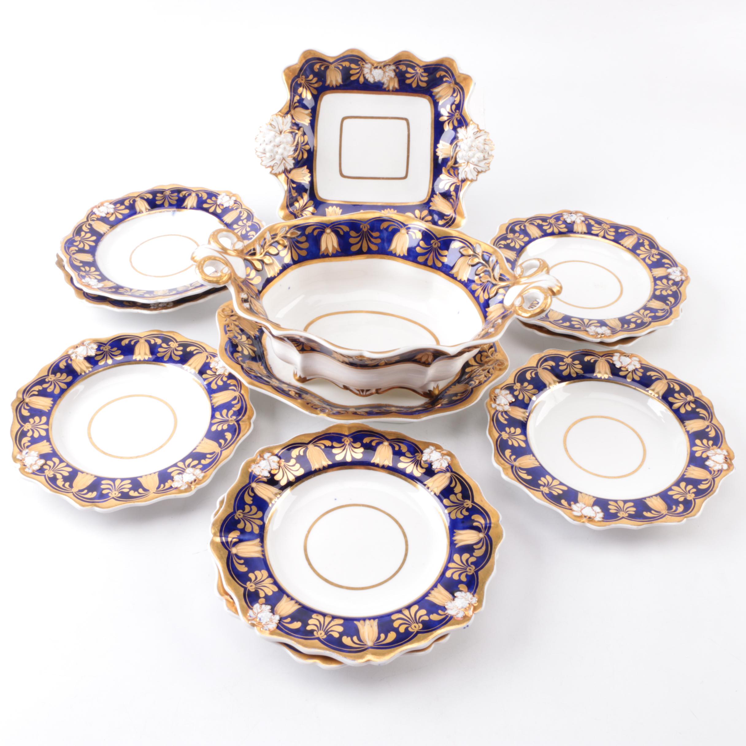 Antique Hand-Painted Porcelain Bowls and Serving Dishes