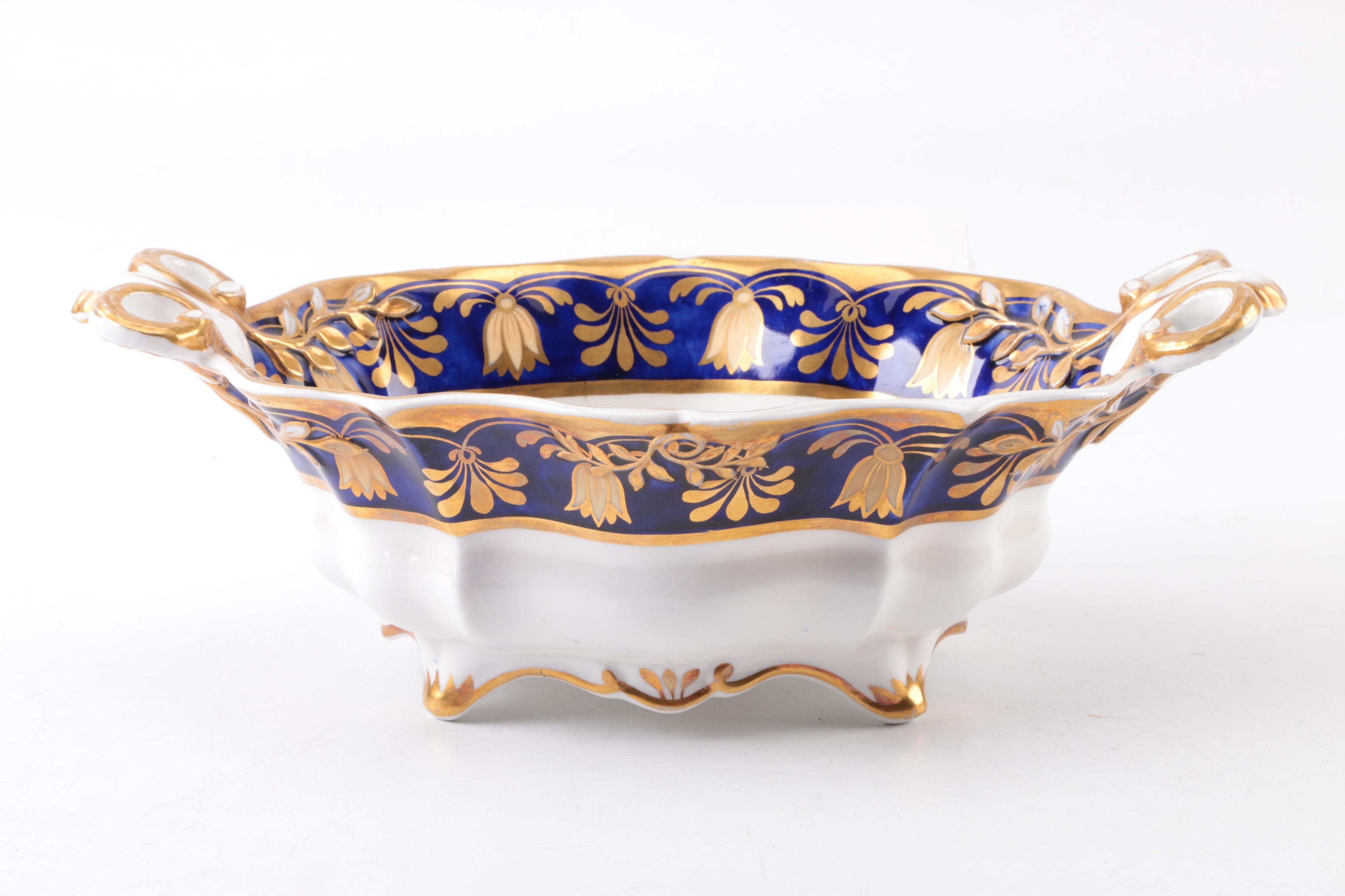 Antique Hand-Painted Porcelain Bowls and Serving Dishes