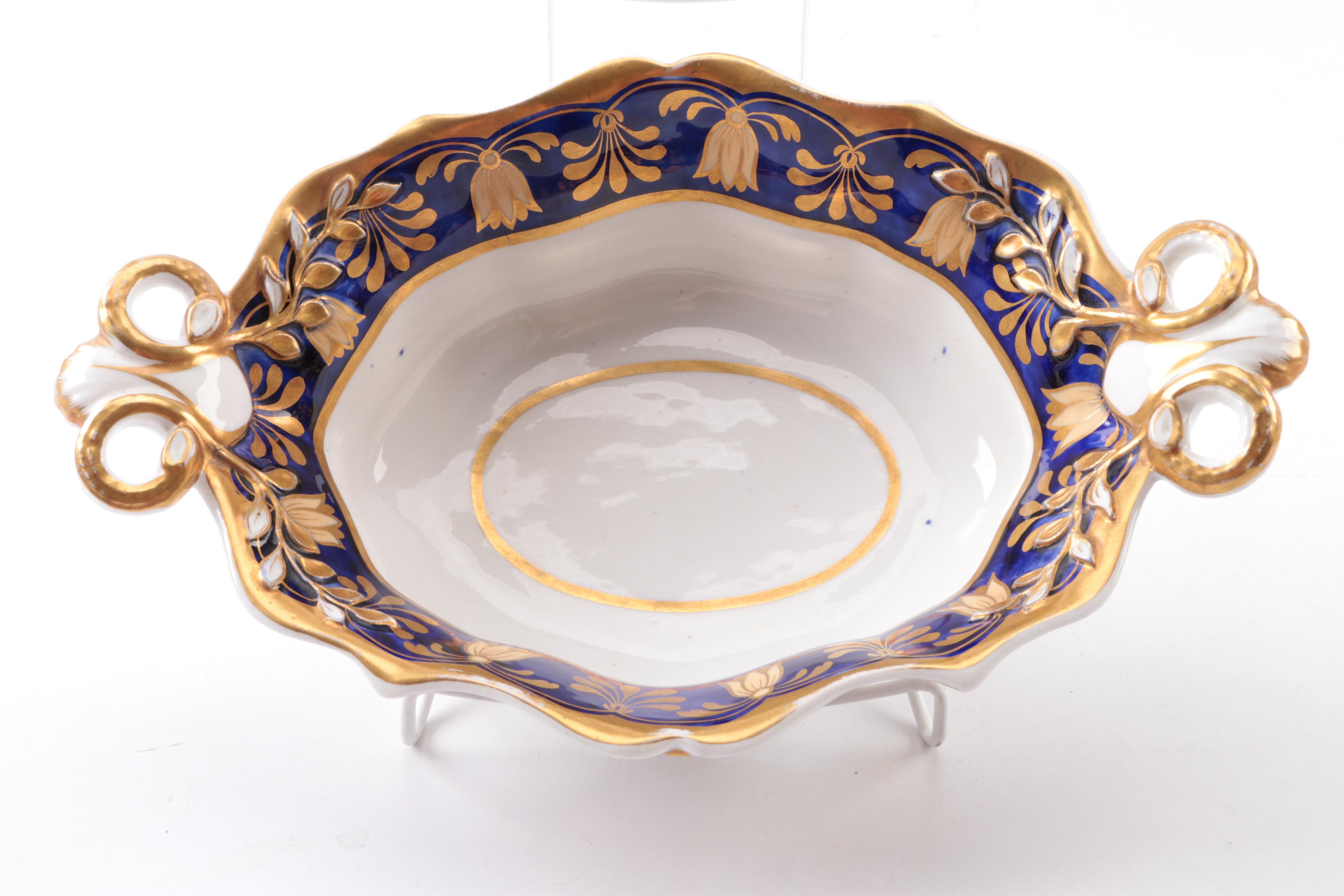 Antique Hand-Painted Porcelain Bowls and Serving Dishes