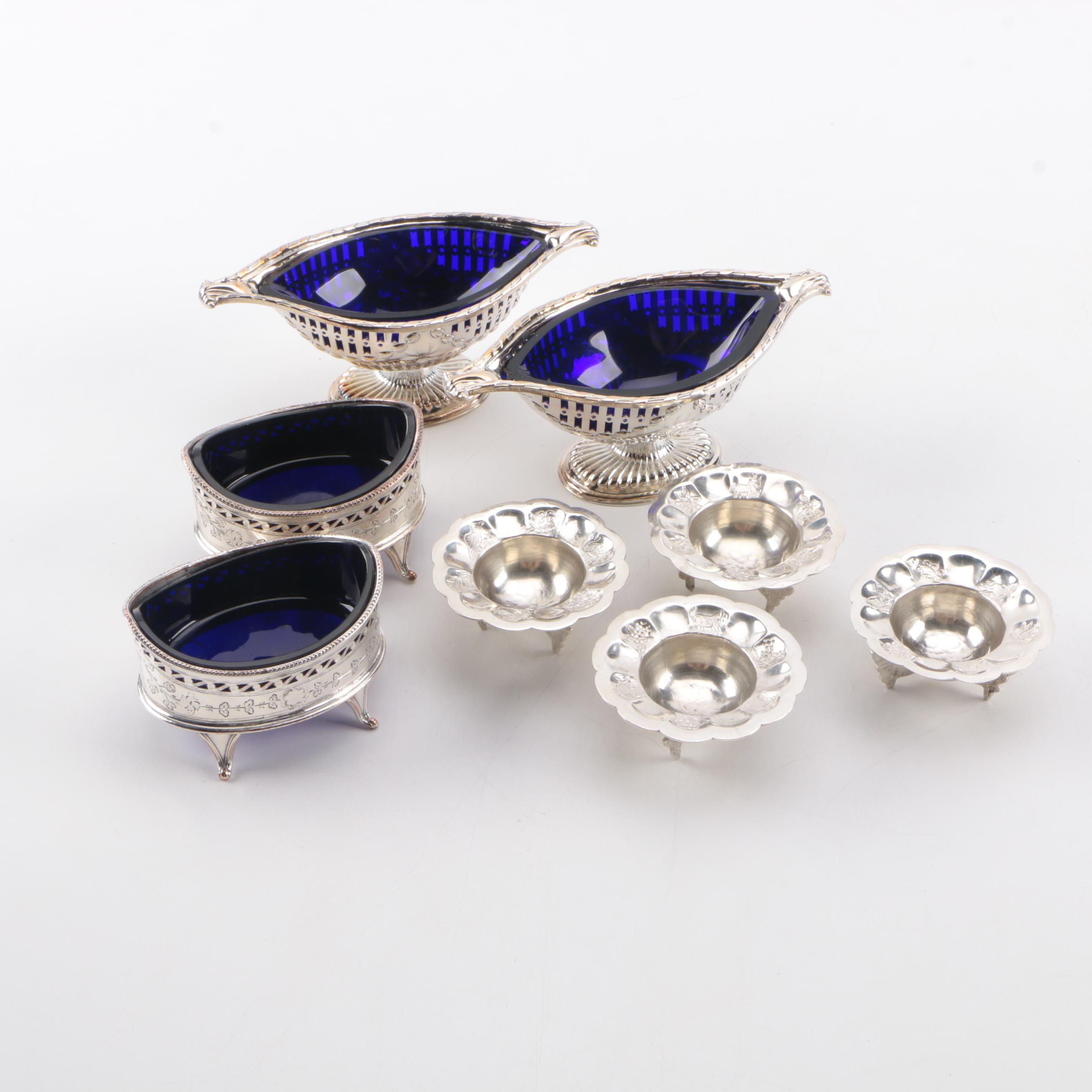 Assortment of Silver Plate Salt Cellars Including Ellis-Barker