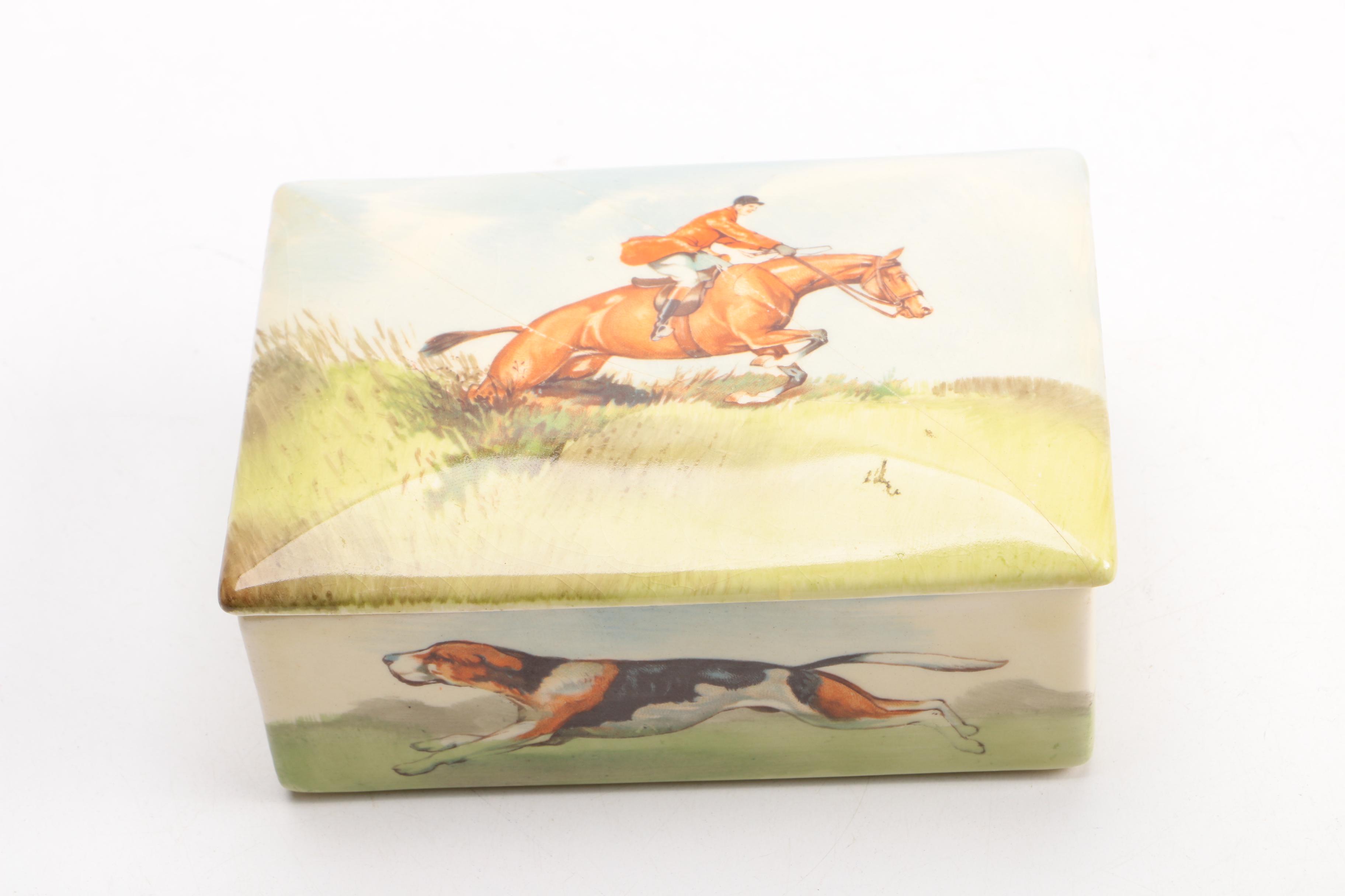 Royal Doulton Porcelain Foxhunt Trinket Box and Trays