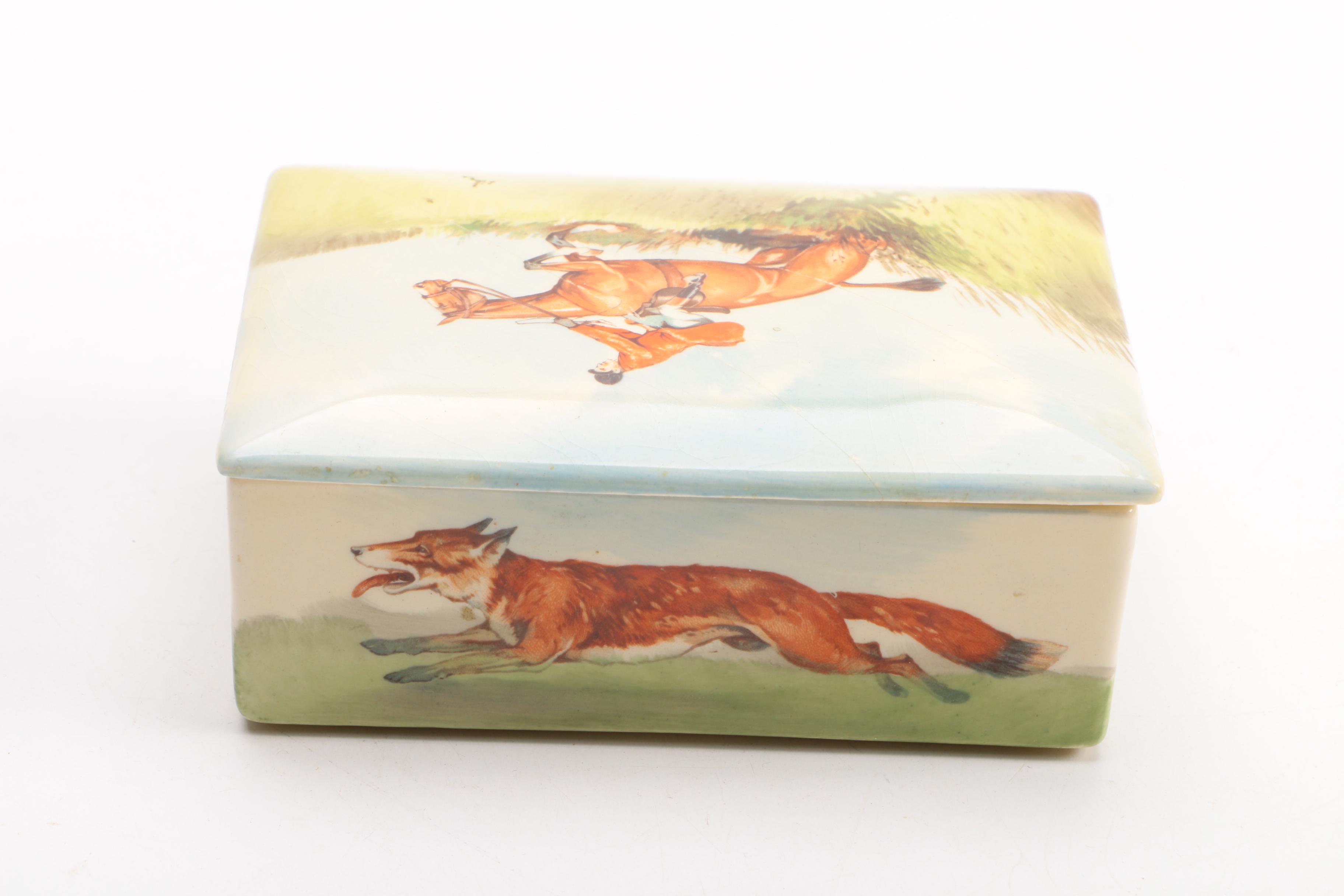 Royal Doulton Porcelain Foxhunt Trinket Box and Trays