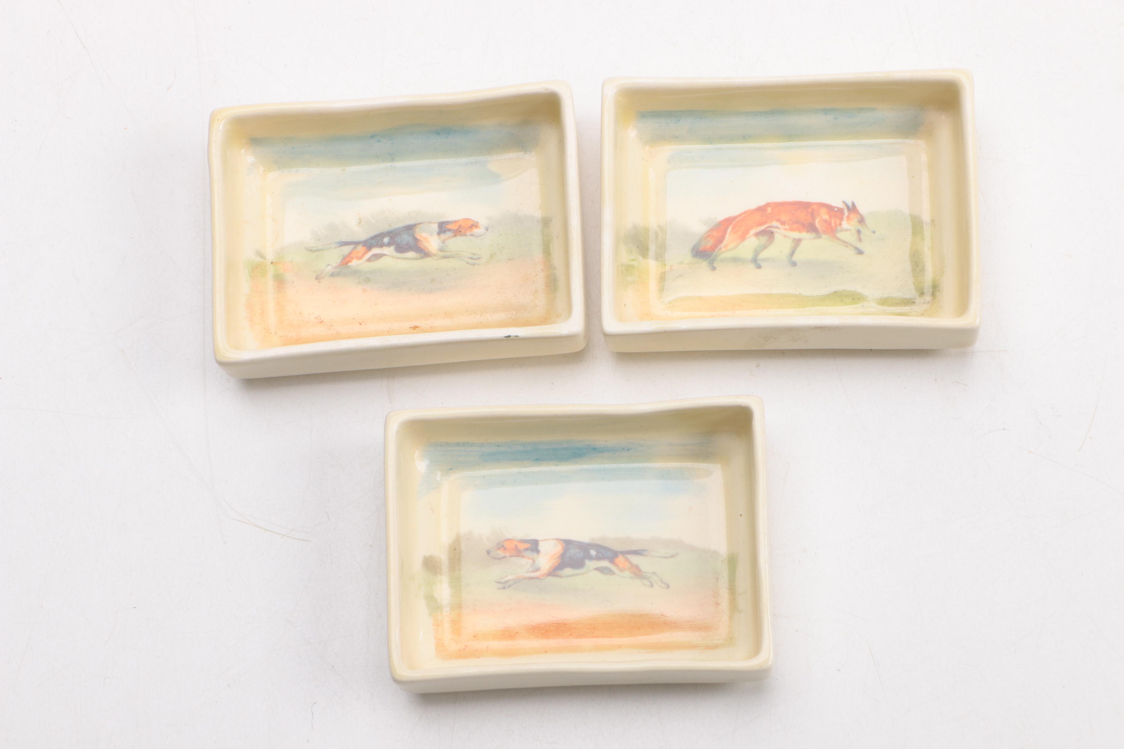 Royal Doulton Porcelain Foxhunt Trinket Box and Trays