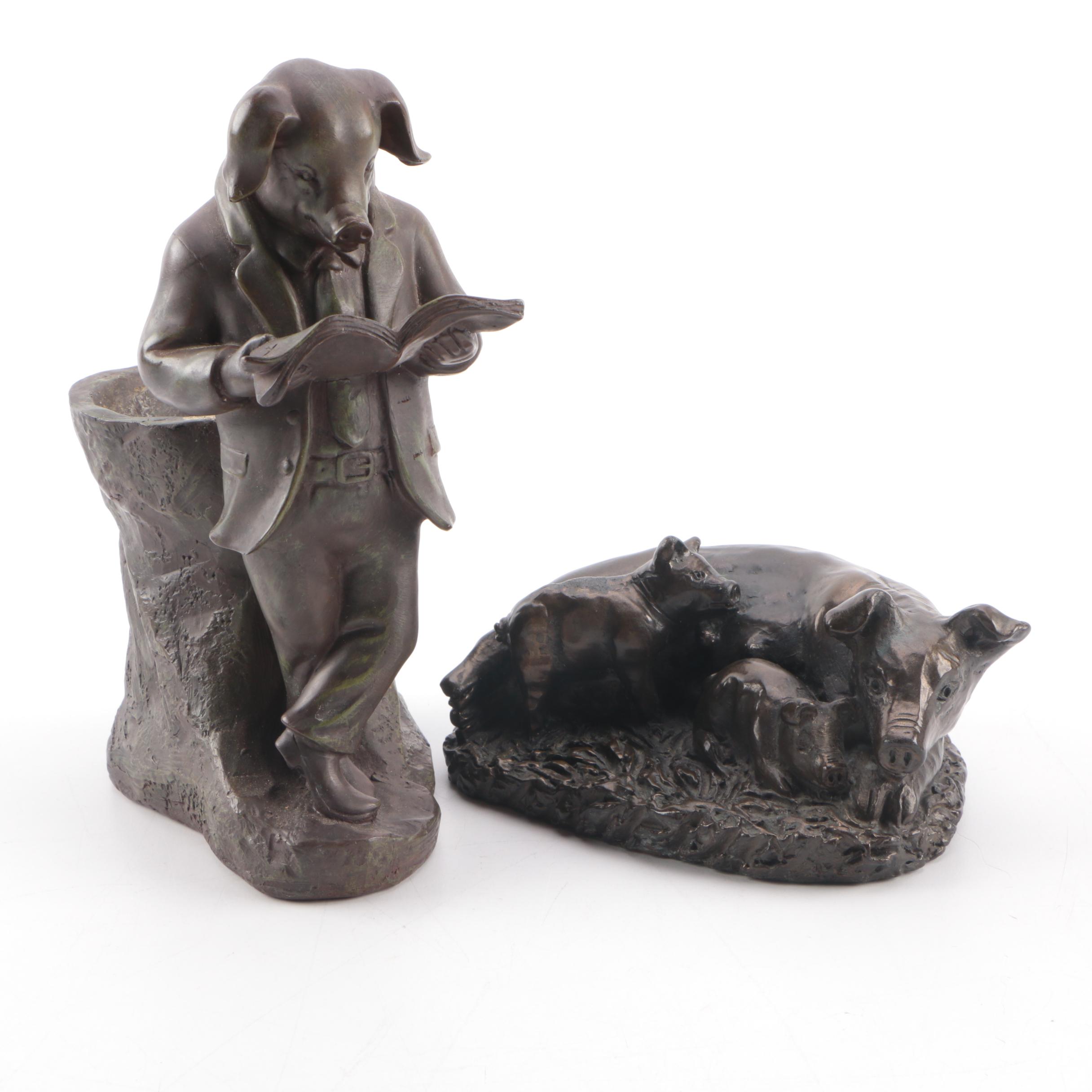 Sculpted Pig Figurine and Match Holder