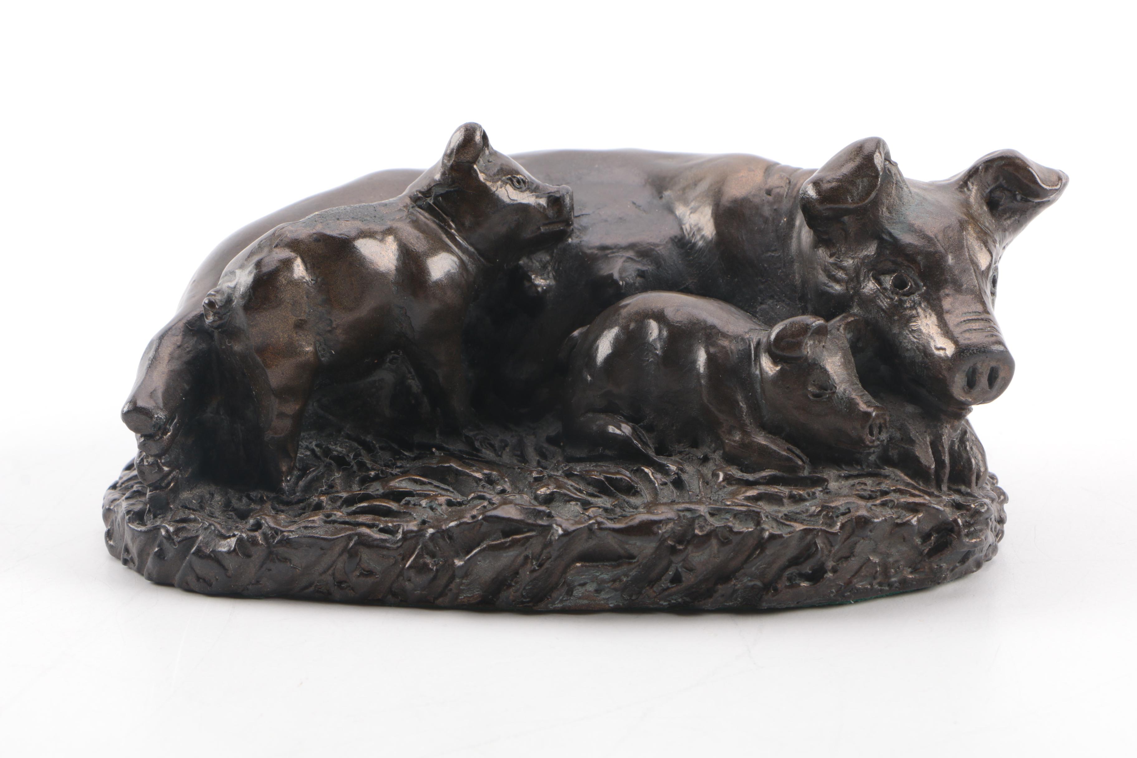 Sculpted Pig Figurine and Match Holder