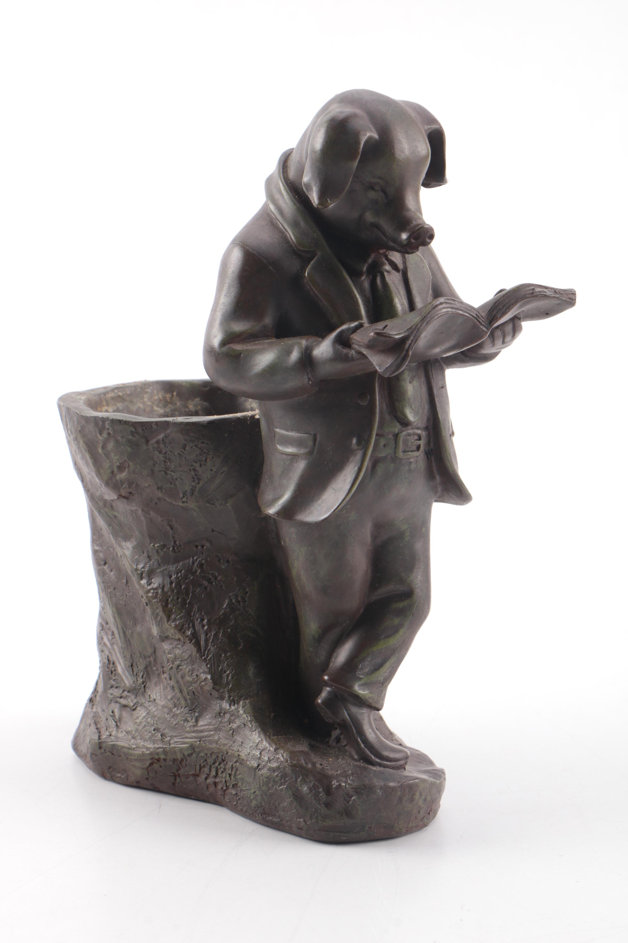 Sculpted Pig Figurine and Match Holder