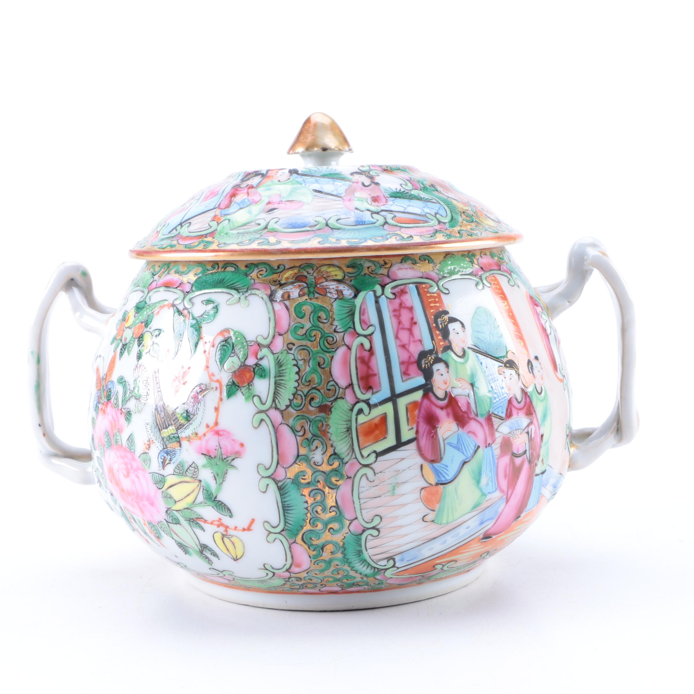 Chinese Rose Medallion Porcelain Lidded Sugar