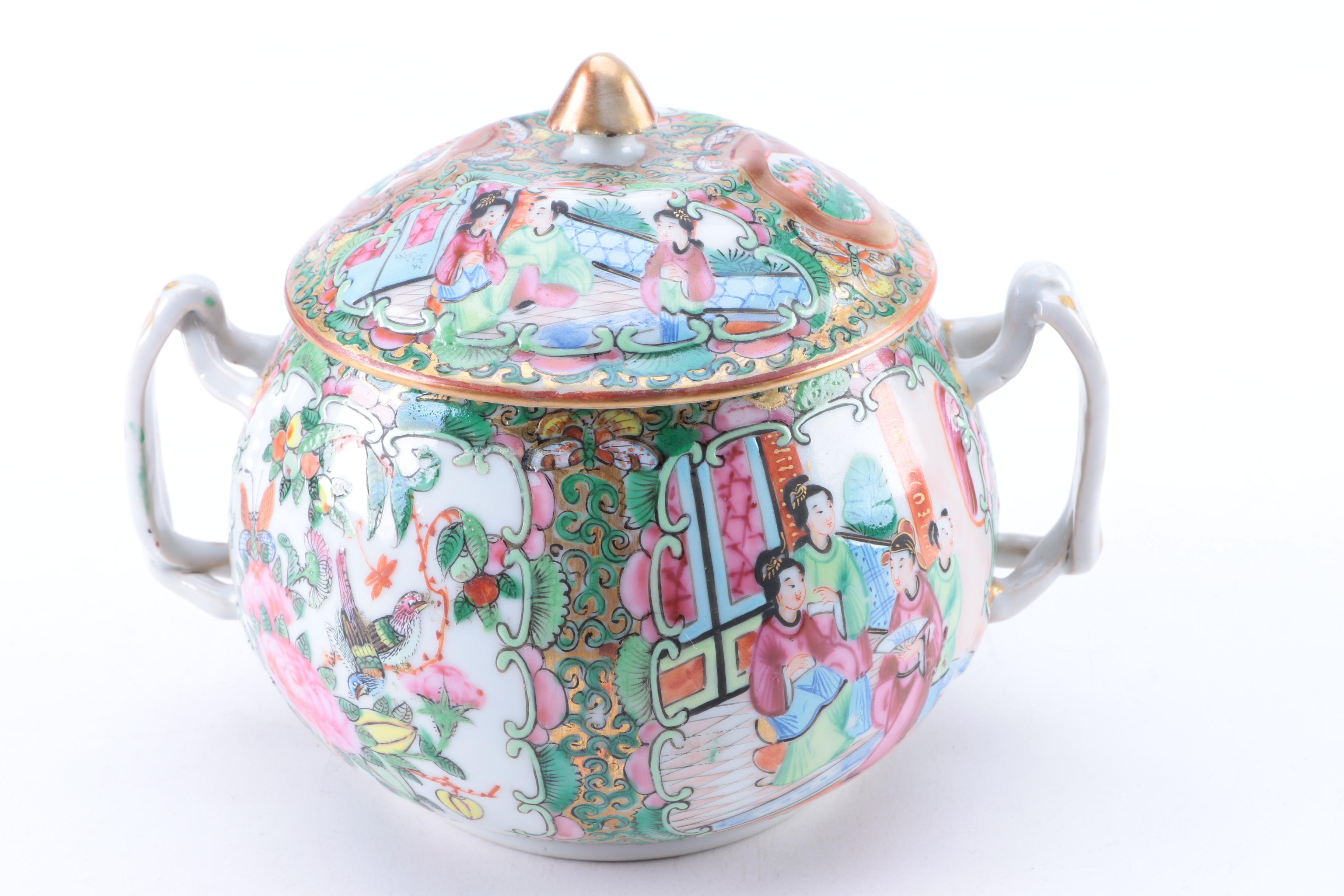 Chinese Rose Medallion Porcelain Lidded Sugar