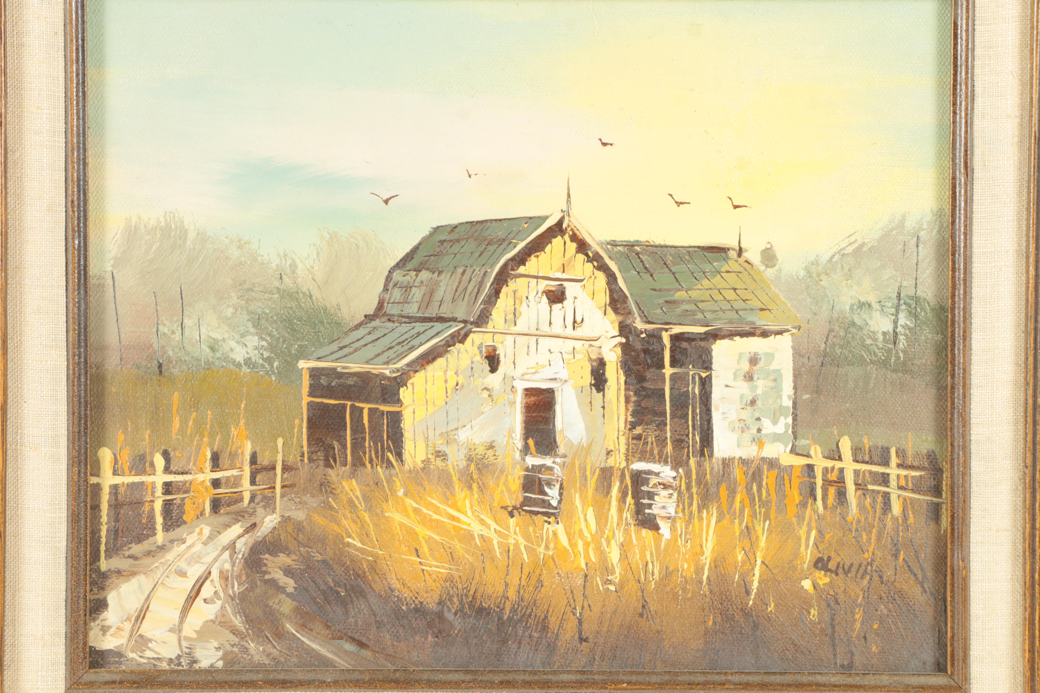 Oil Paintings of a Barn and a Stream