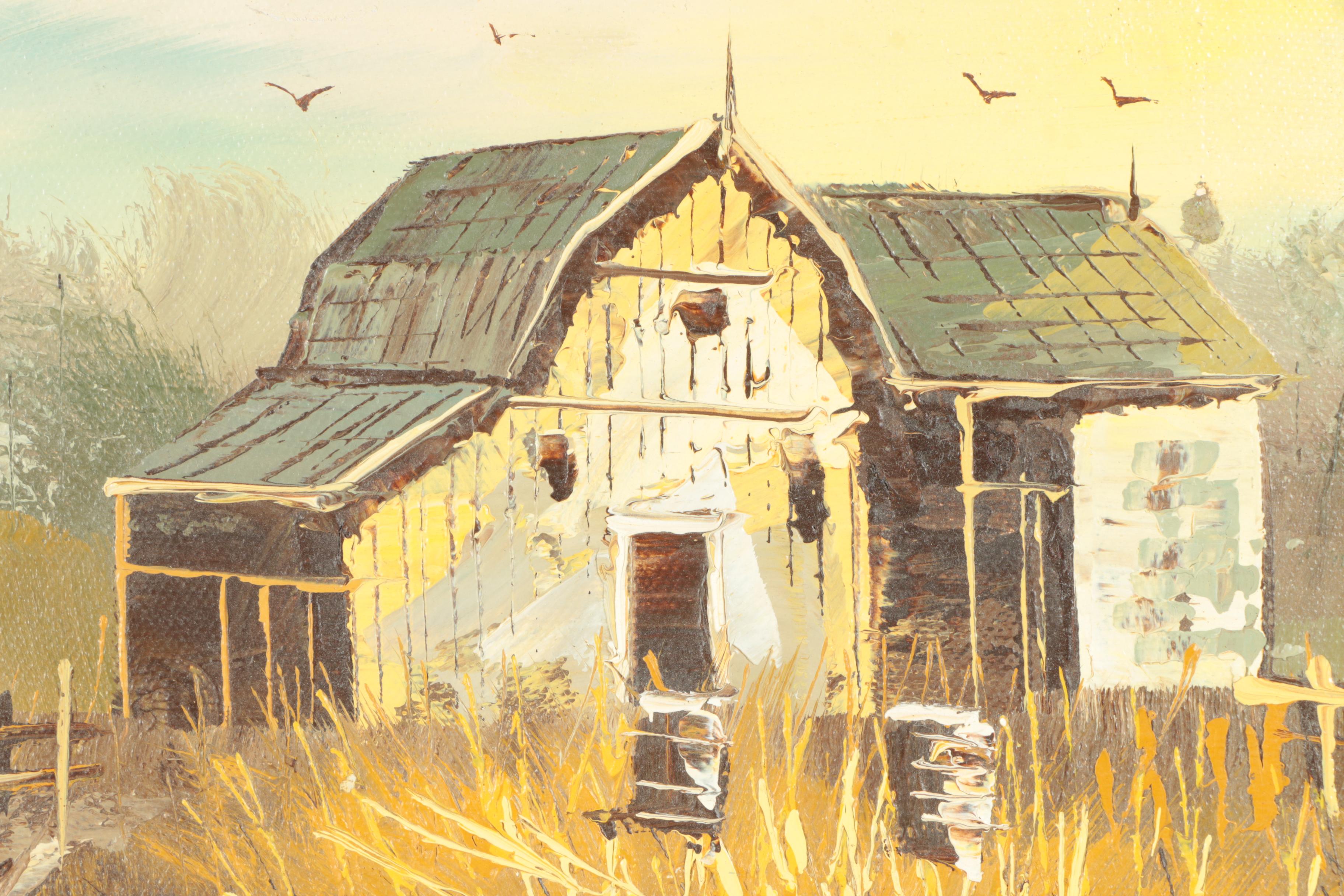 Oil Paintings of a Barn and a Stream