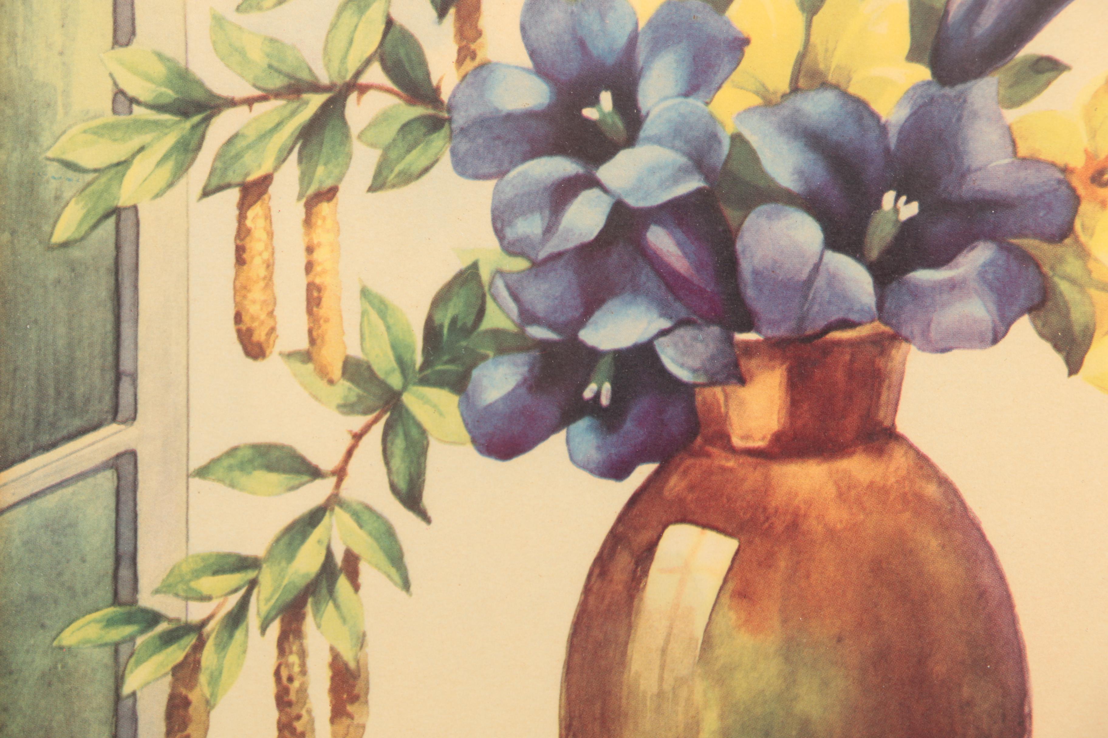 Offset Lithograph on Paper of a Floral Still Life