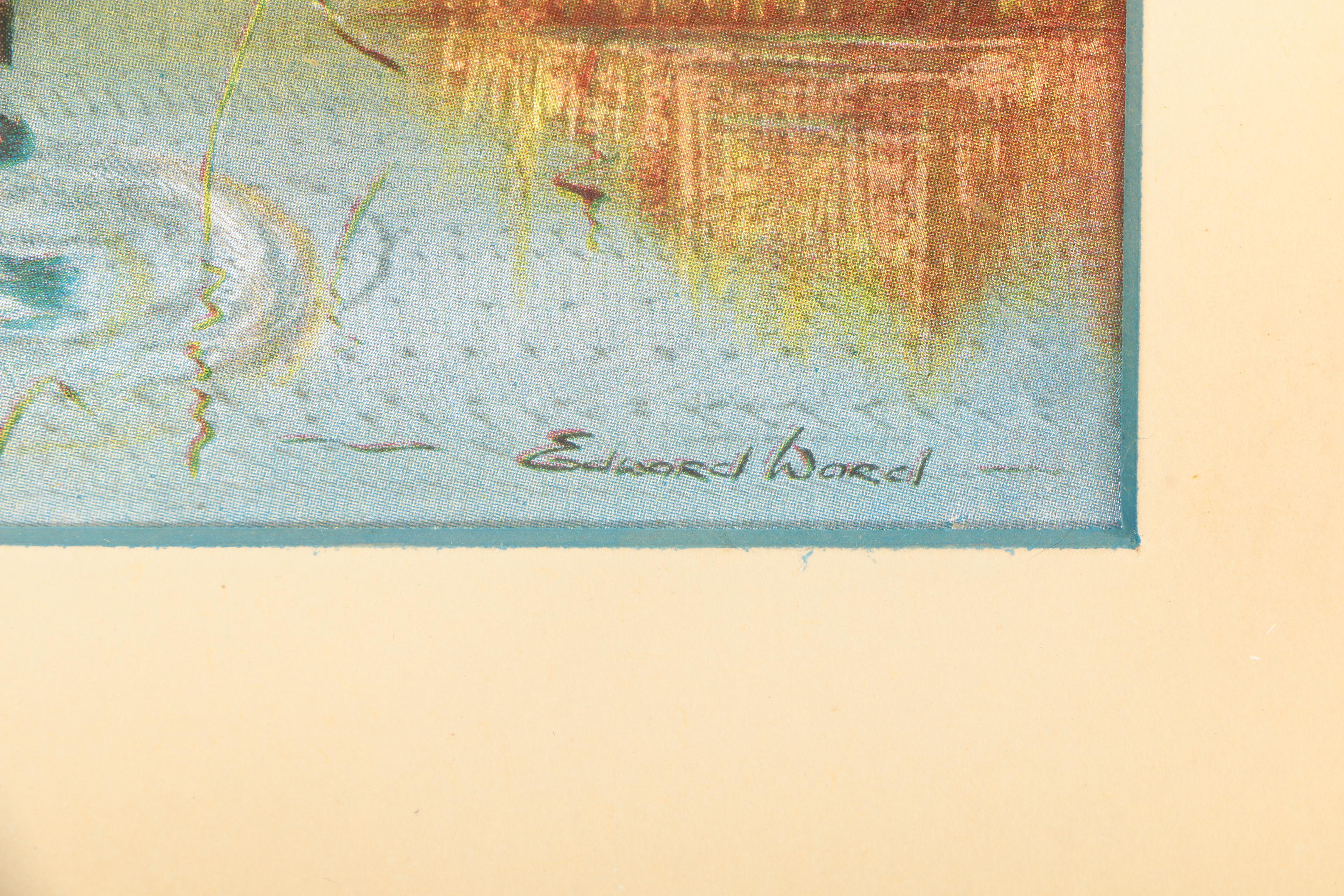Offset Lithograph on Silk After Edward Ward of Ducks