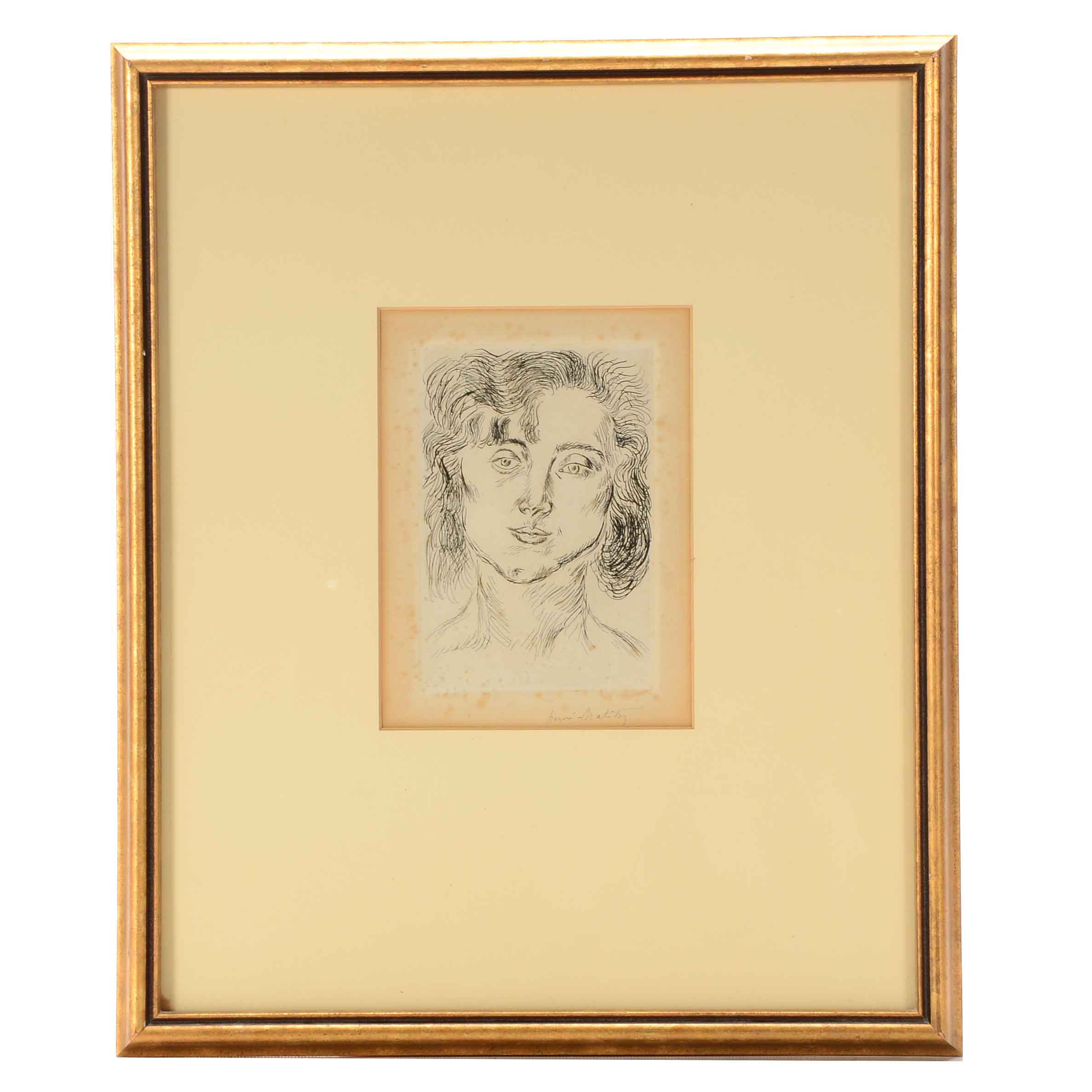 Henri Matisse Original Signed Limited Edition Chine-collé Etching "Mlle. M. M."