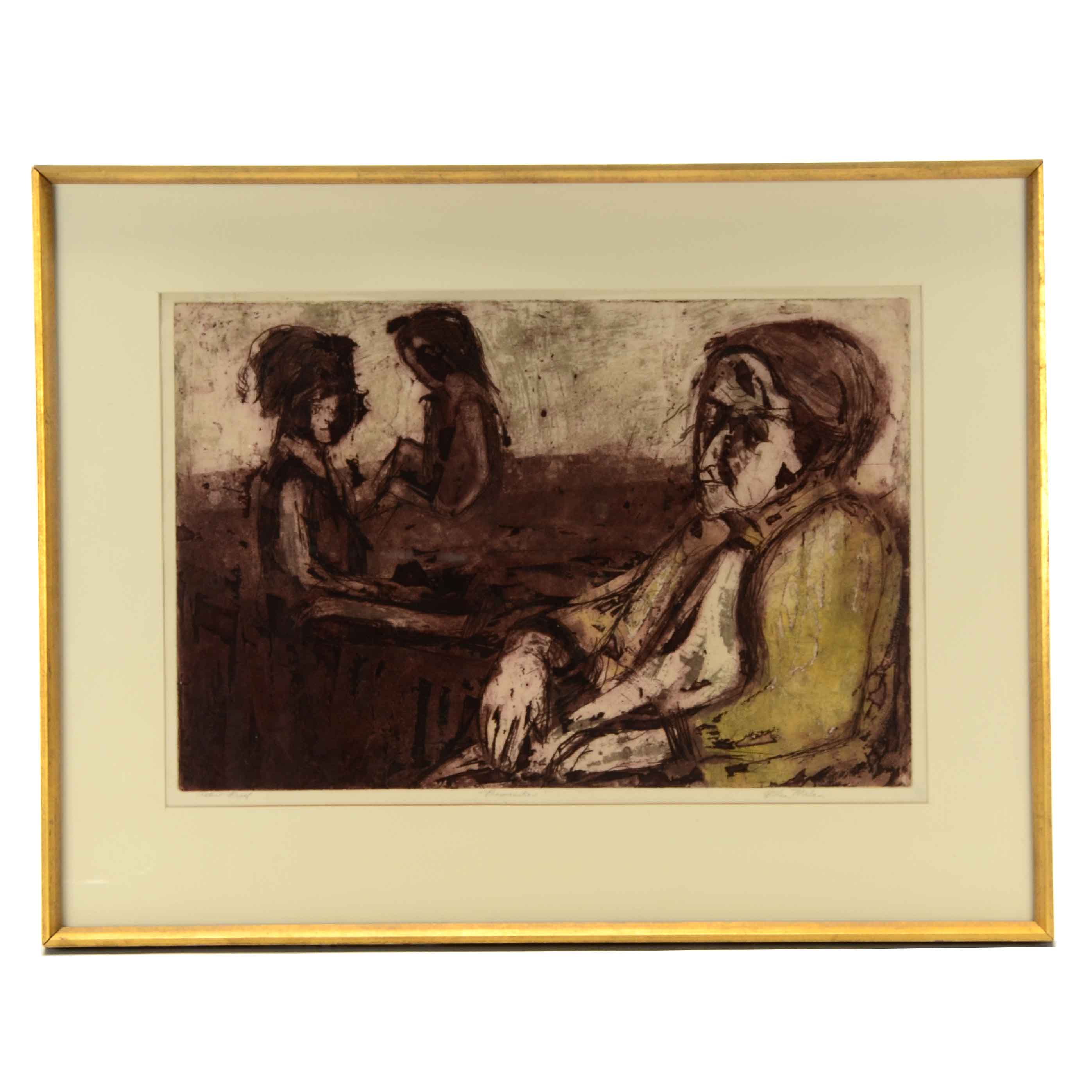 Ellen Milan Signed Artist's Proof Collograph "Premonition"