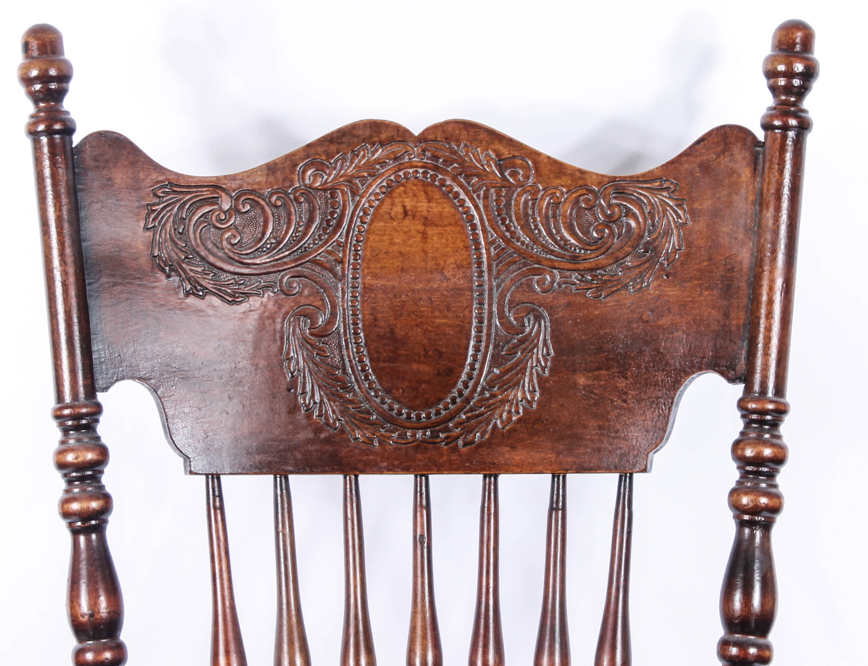 Antique Pressed Back Rocking Chair with Leather Seat