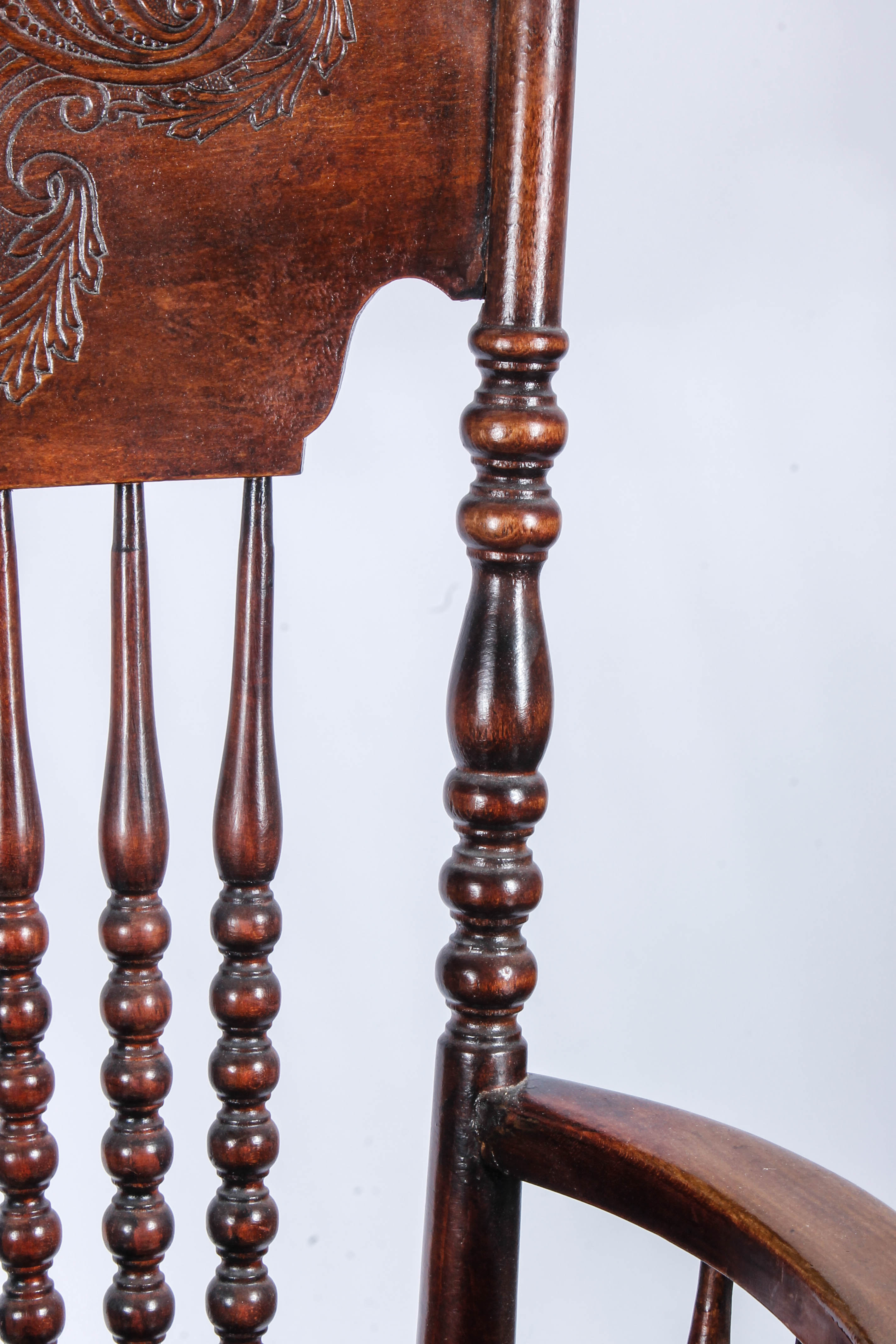 Antique Pressed Back Rocking Chair with Leather Seat