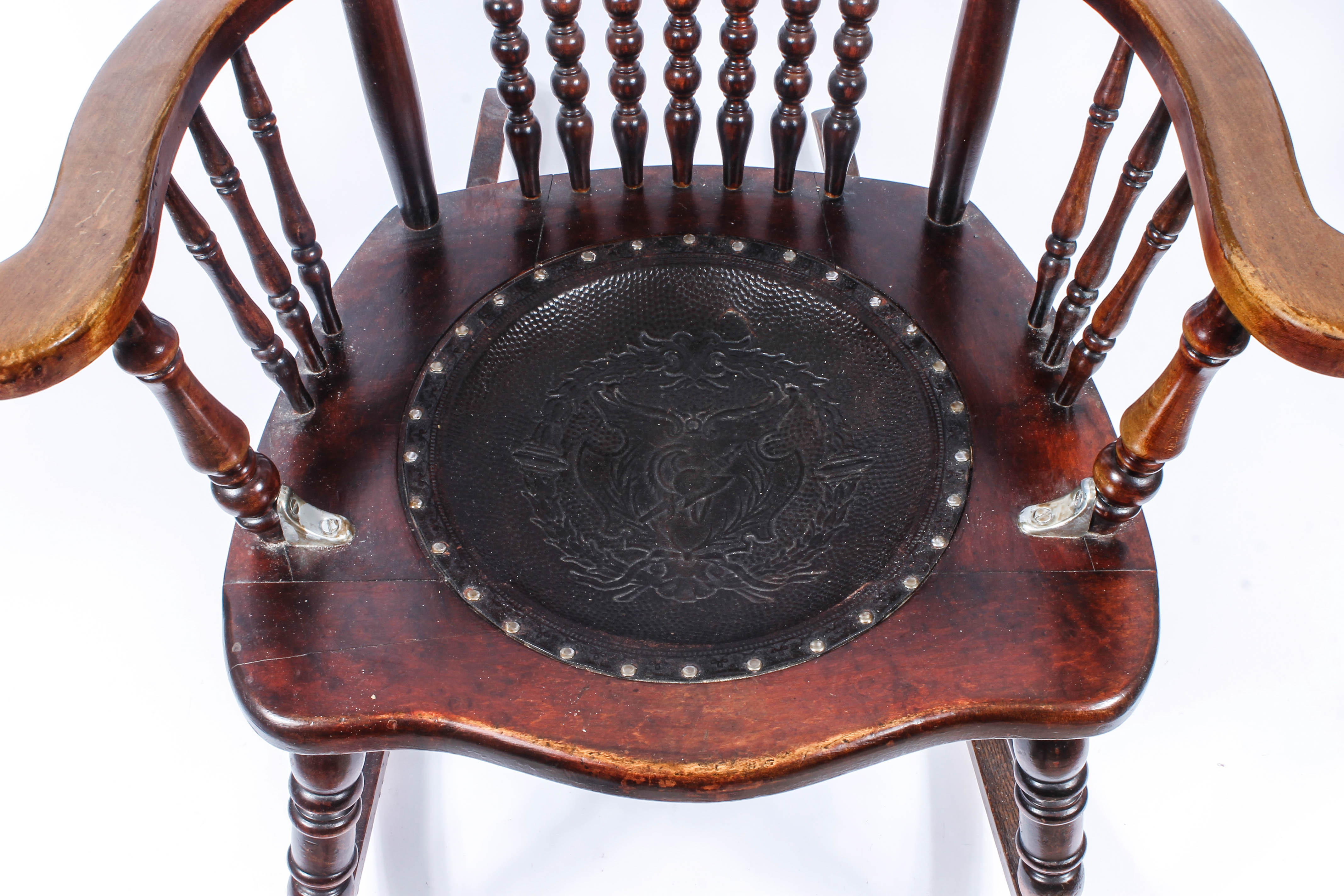 Antique Pressed Back Rocking Chair with Leather Seat