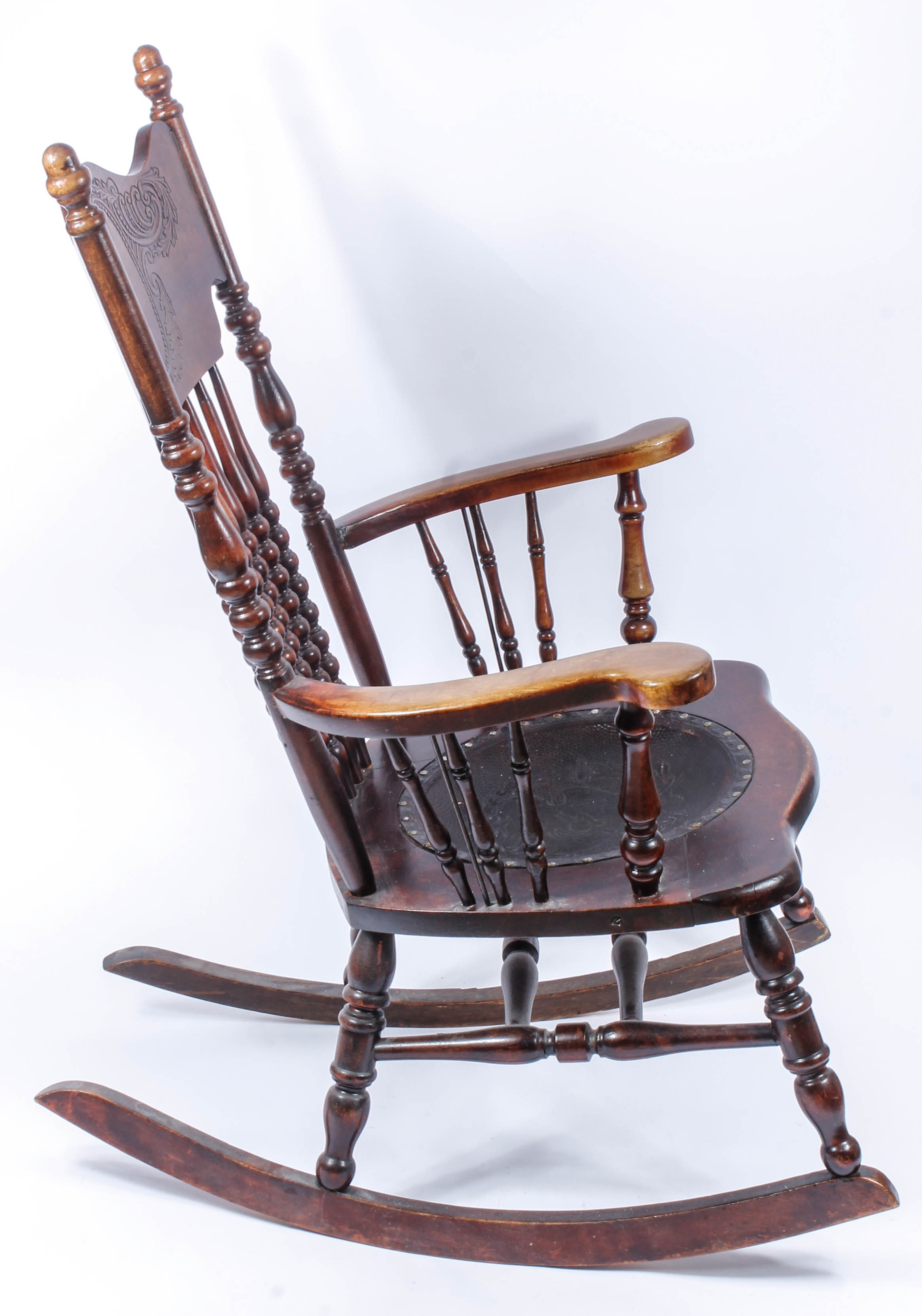 Antique Pressed Back Rocking Chair with Leather Seat