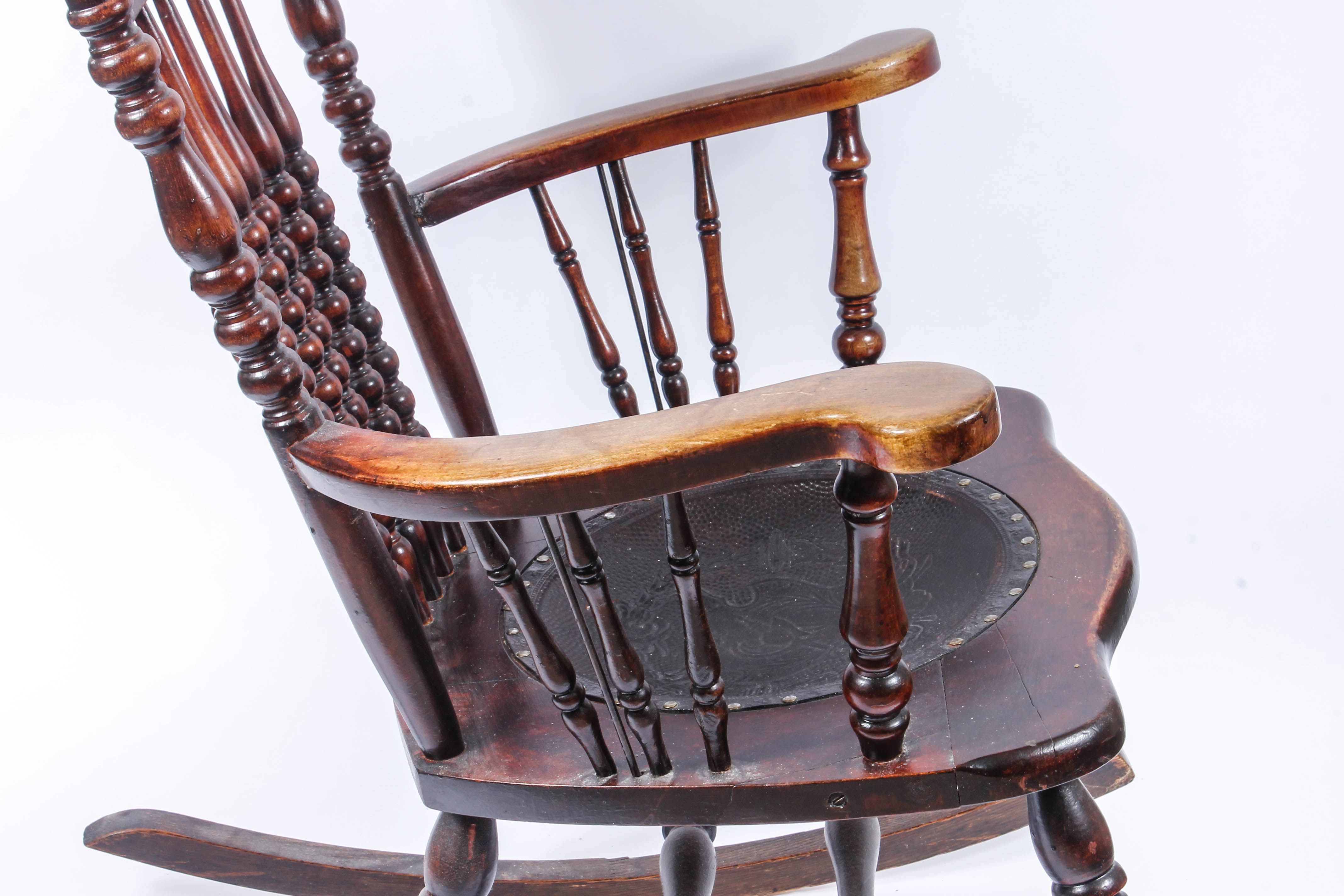 Antique Pressed Back Rocking Chair with Leather Seat