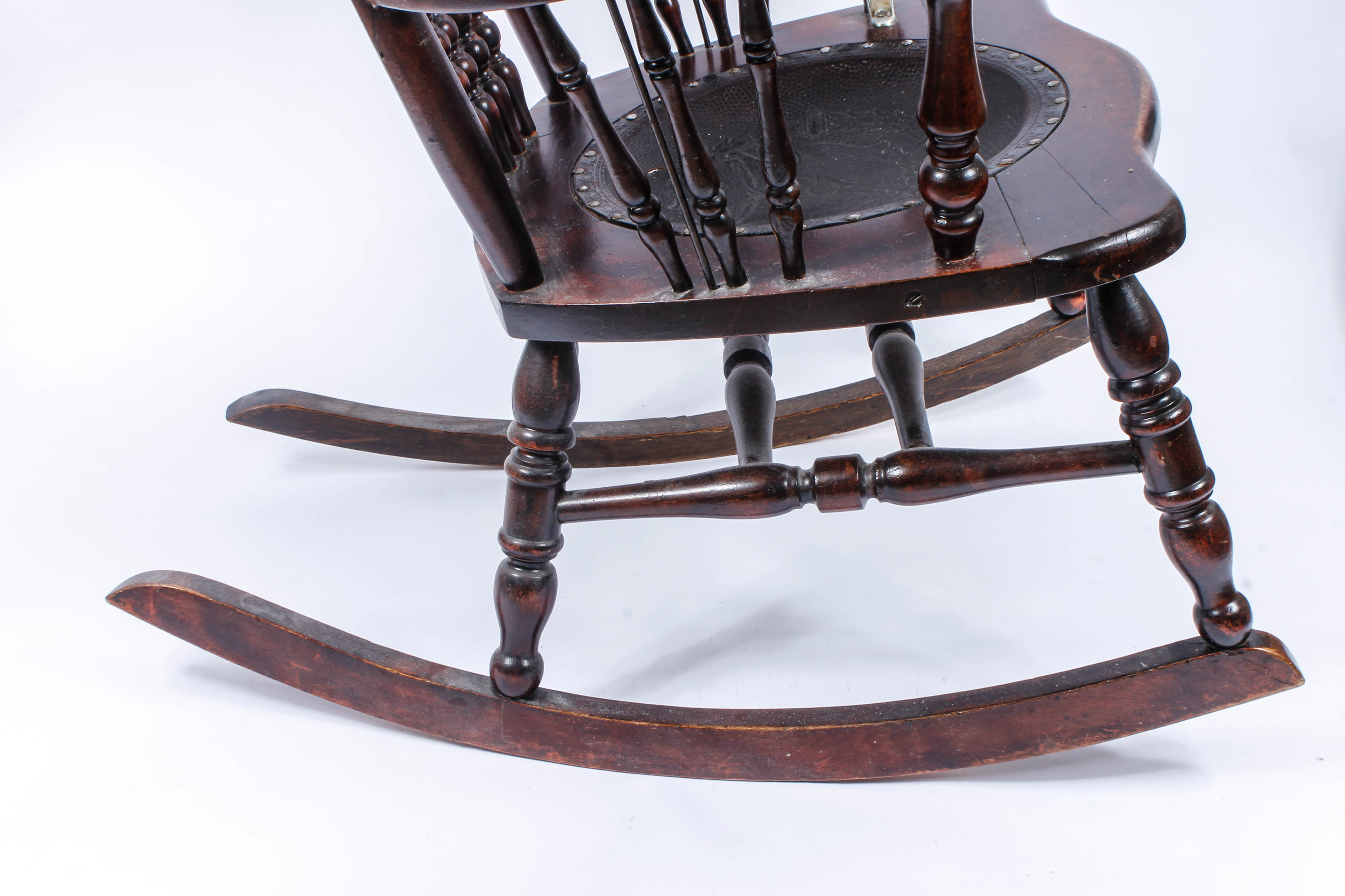 Antique Pressed Back Rocking Chair with Leather Seat