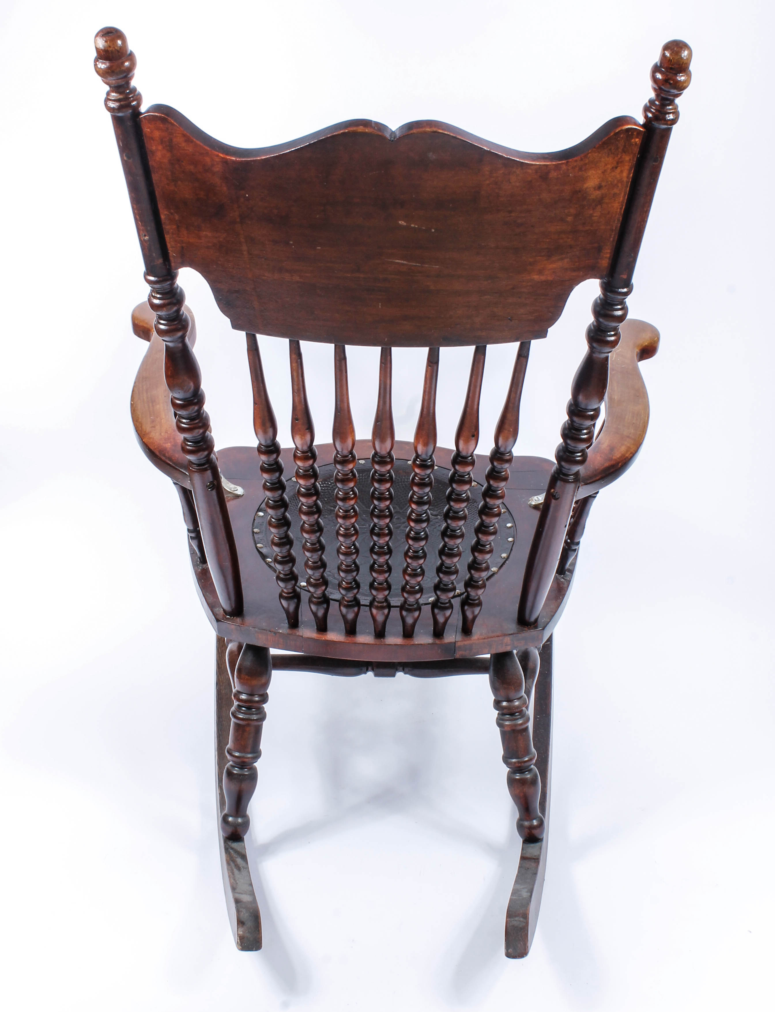 Antique Pressed Back Rocking Chair with Leather Seat