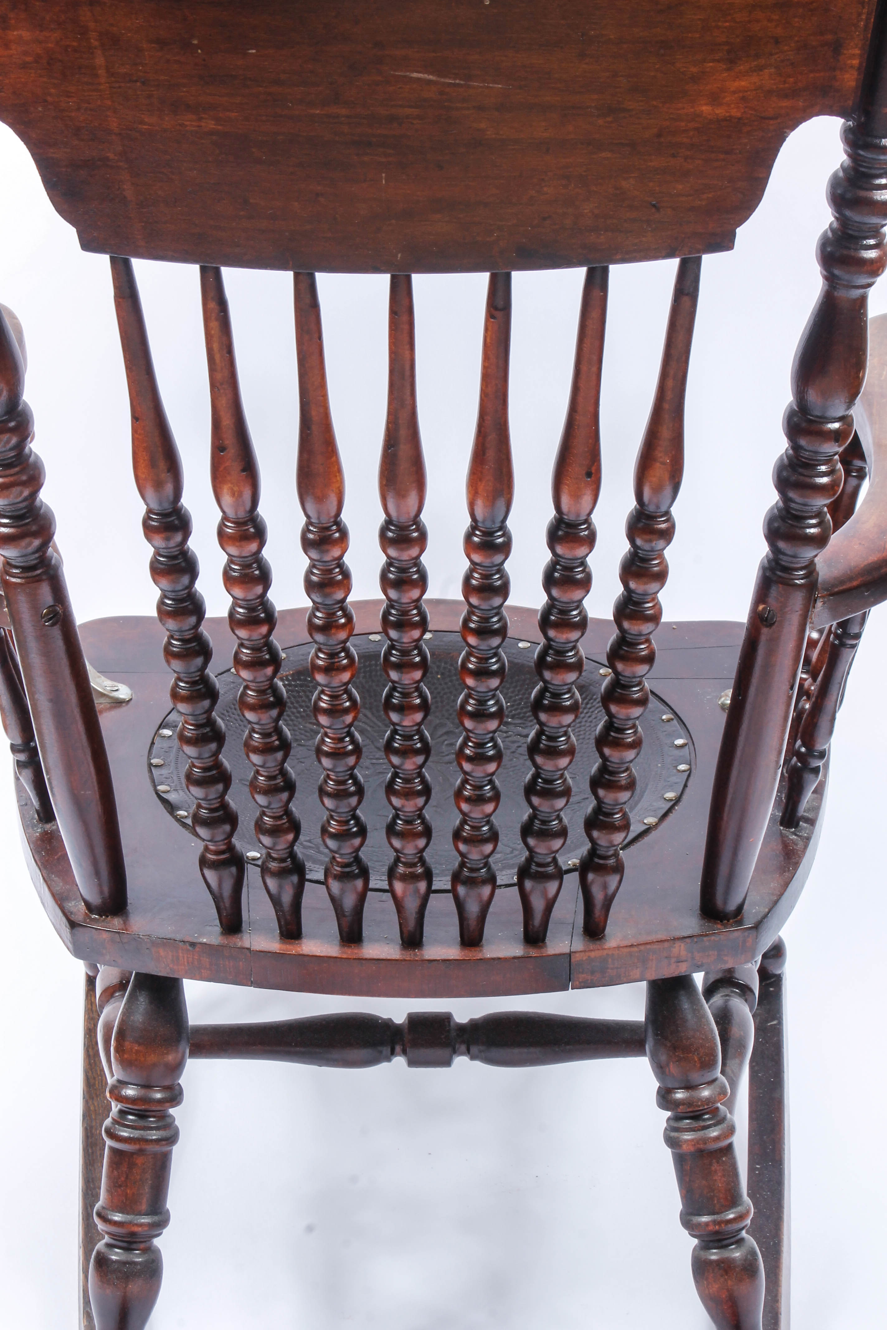 Antique Pressed Back Rocking Chair with Leather Seat