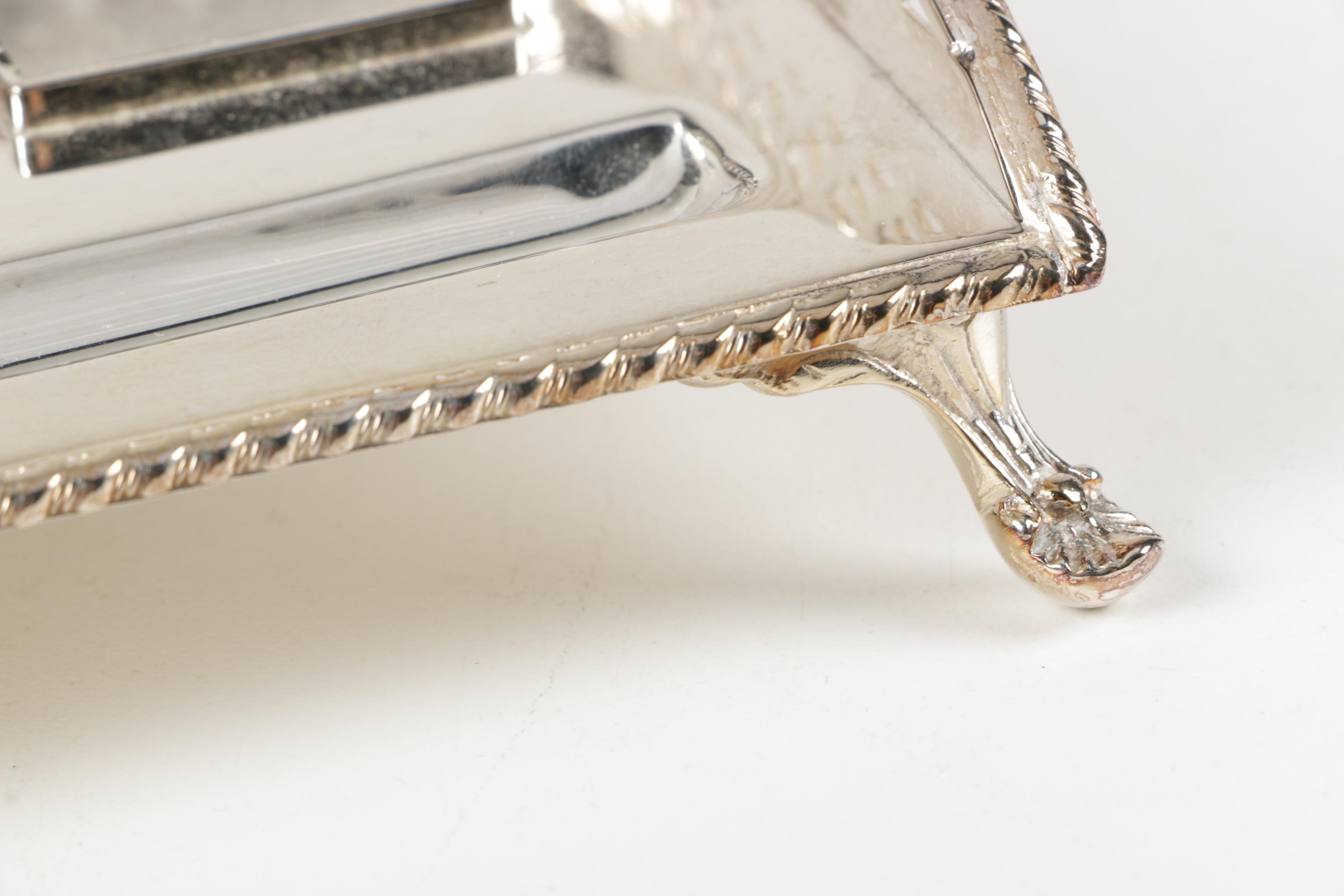 Footed Silver Plate Inkwell Desk Sets