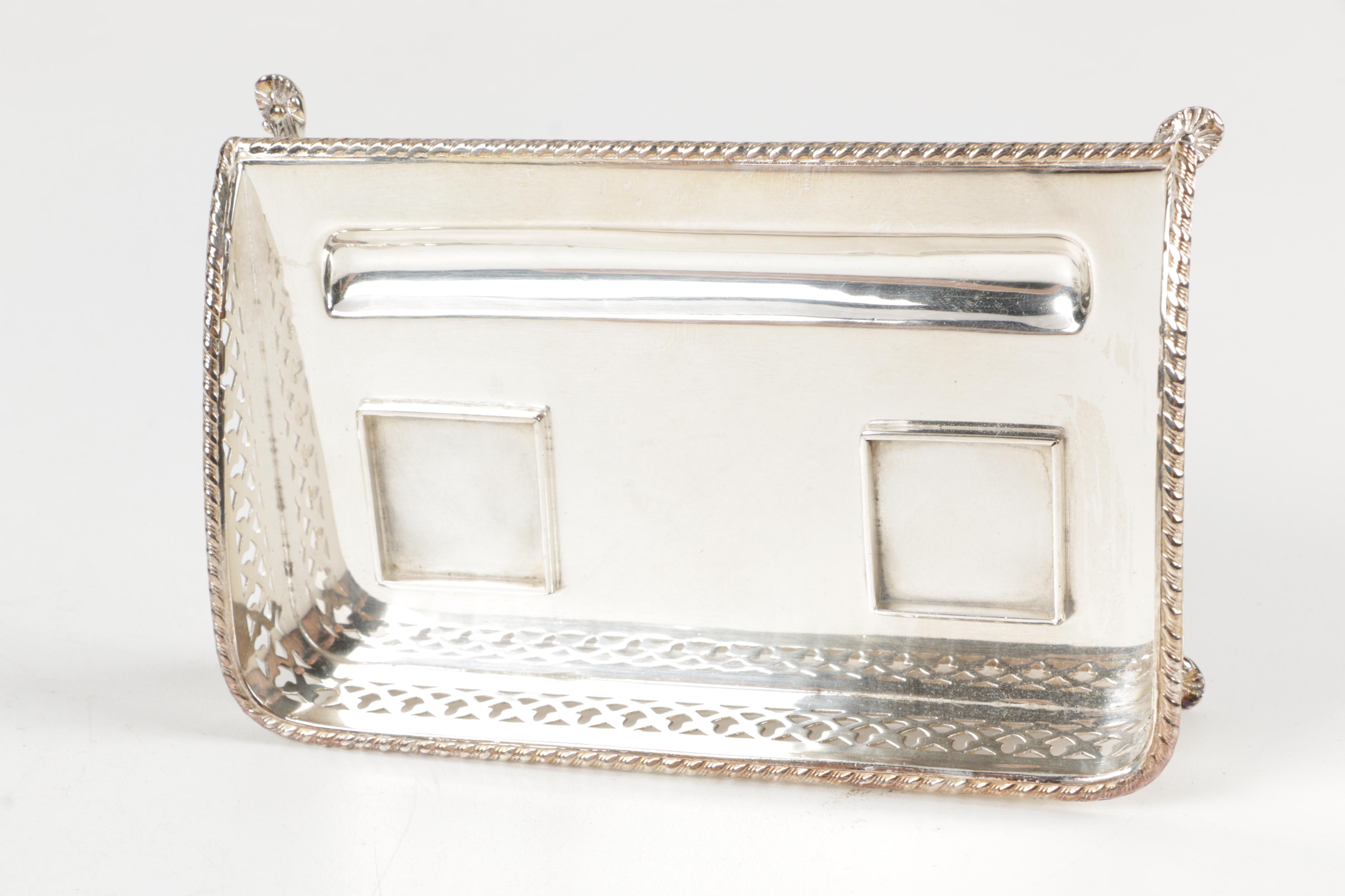 Footed Silver Plate Inkwell Desk Sets