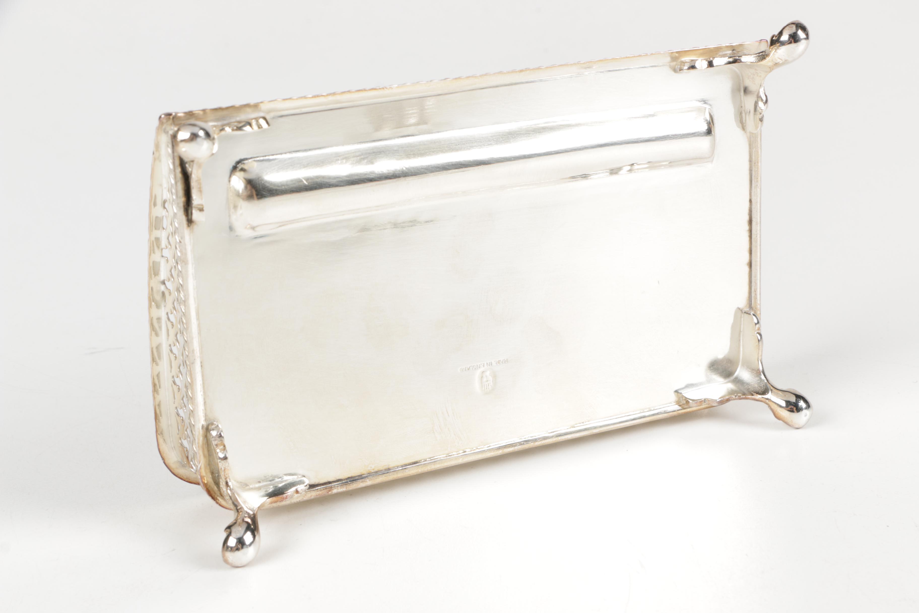 Footed Silver Plate Inkwell Desk Sets