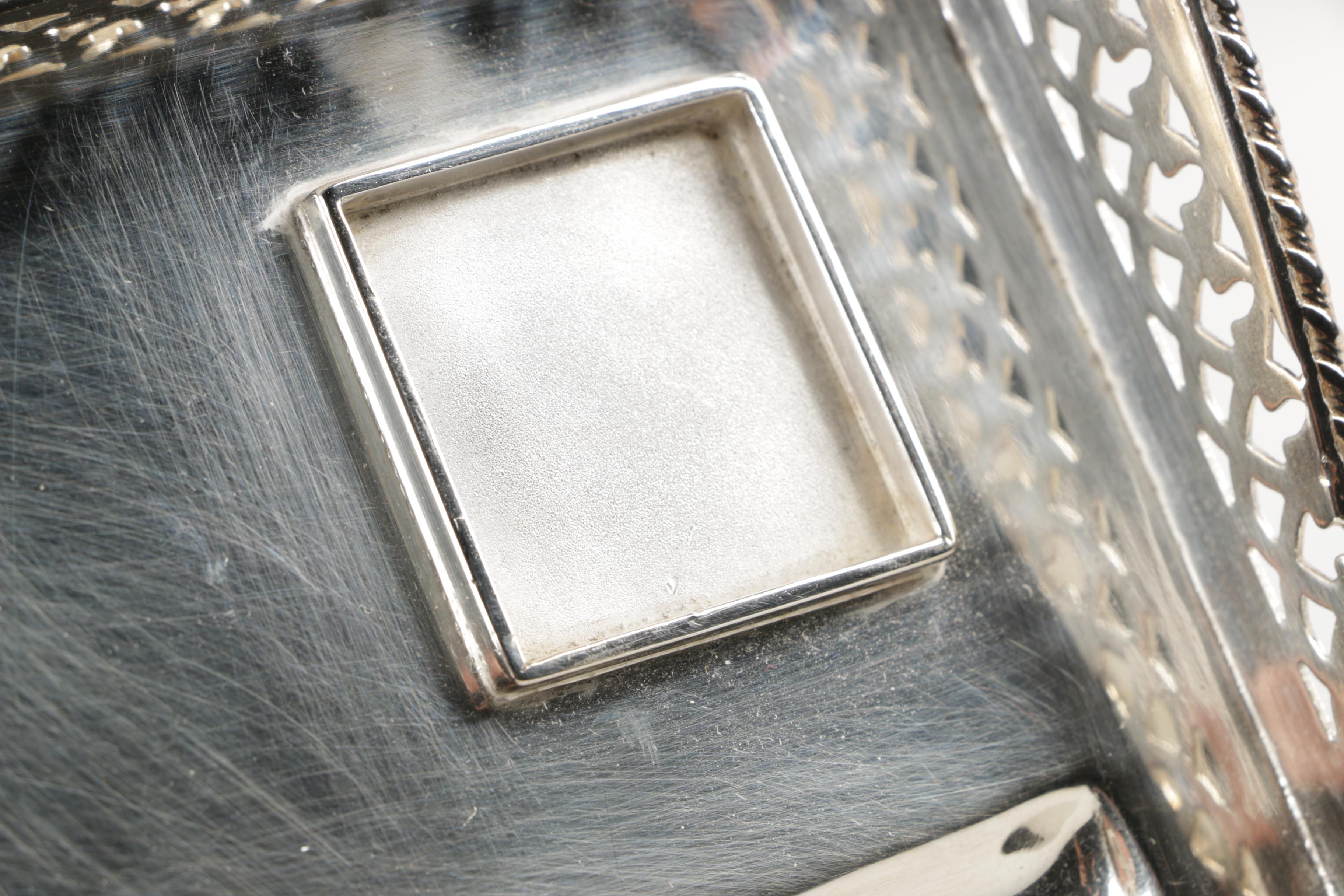 Footed Silver Plate Inkwell Desk Sets