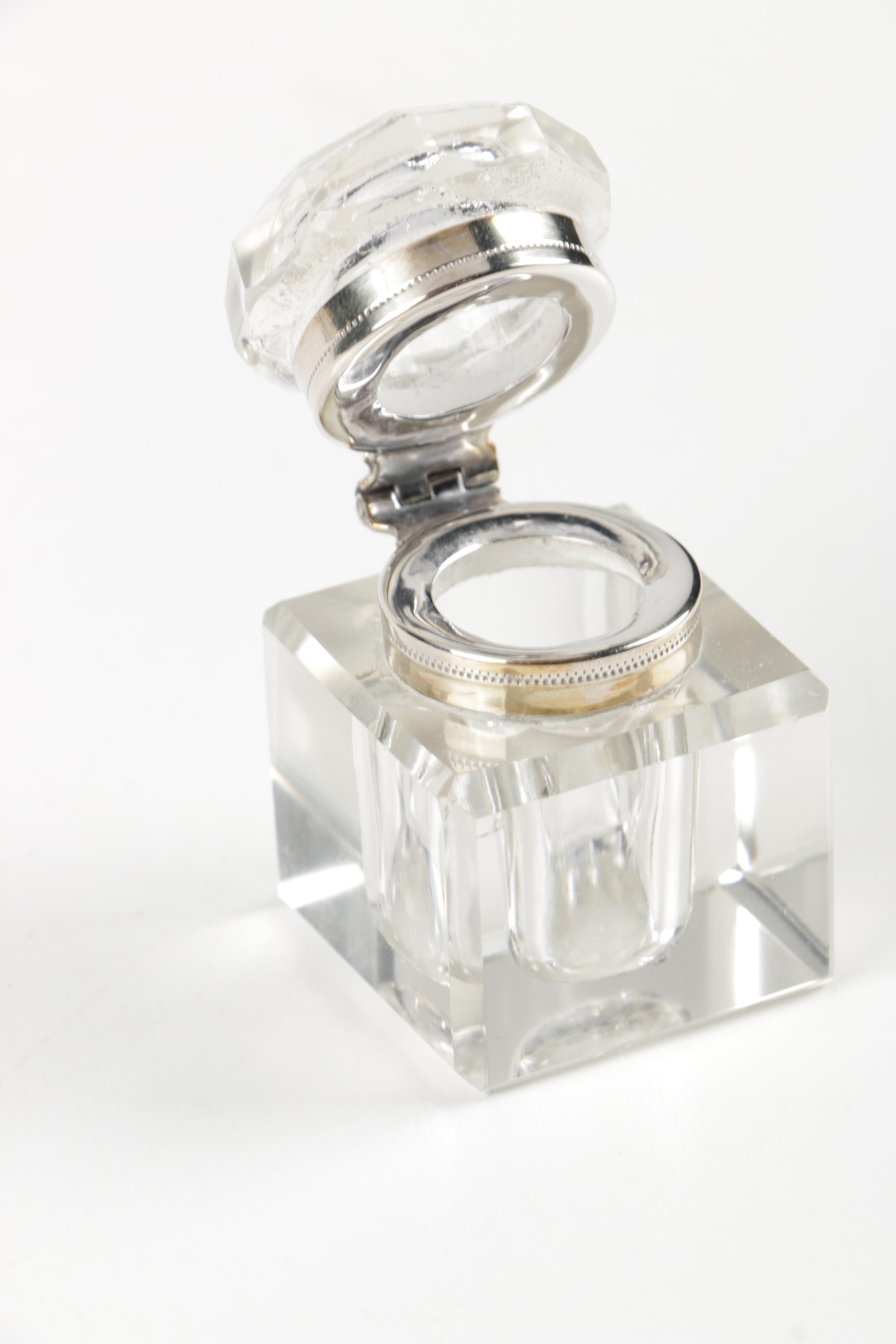 Footed Silver Plate Inkwell Desk Sets