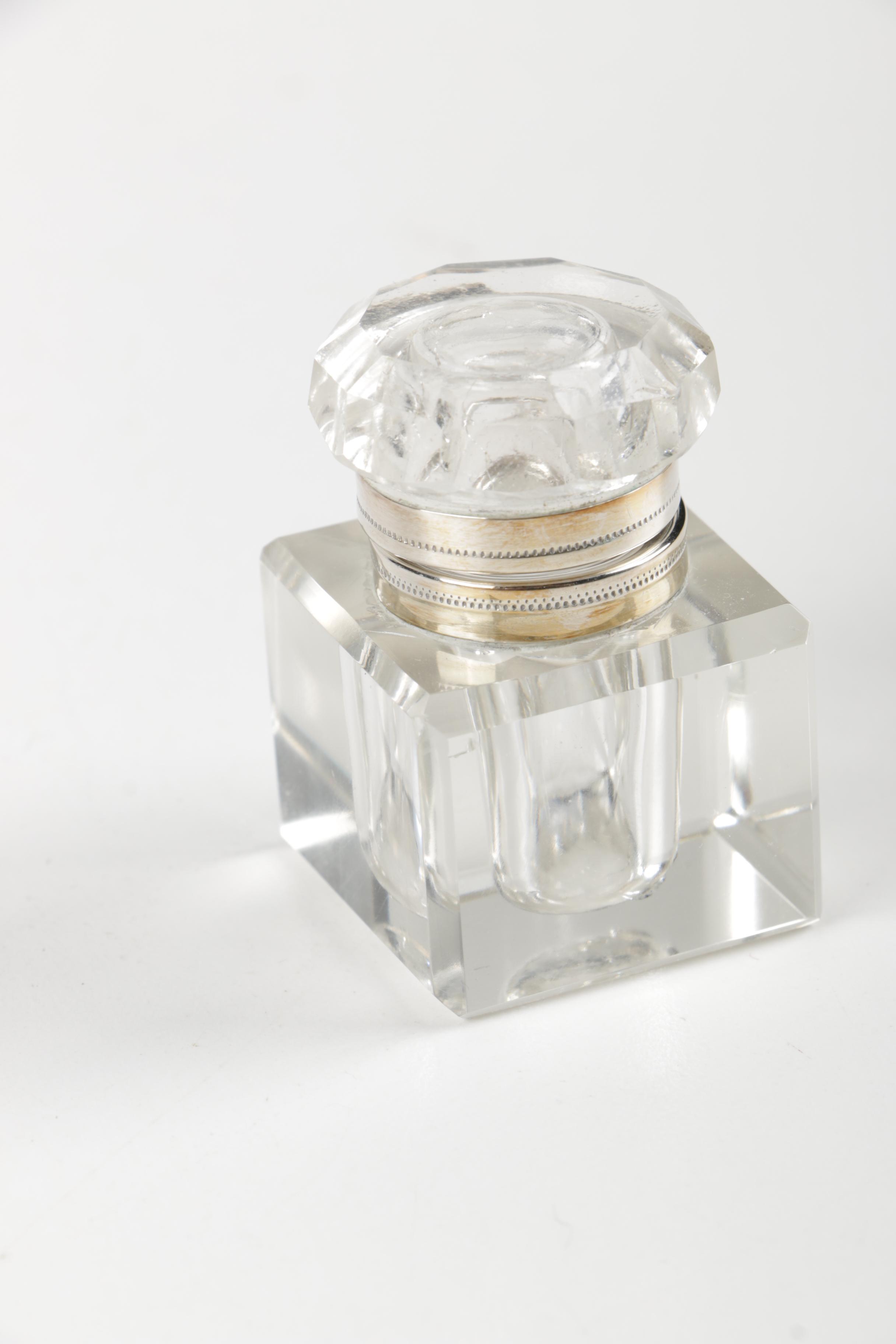 Footed Silver Plate Inkwell Desk Sets