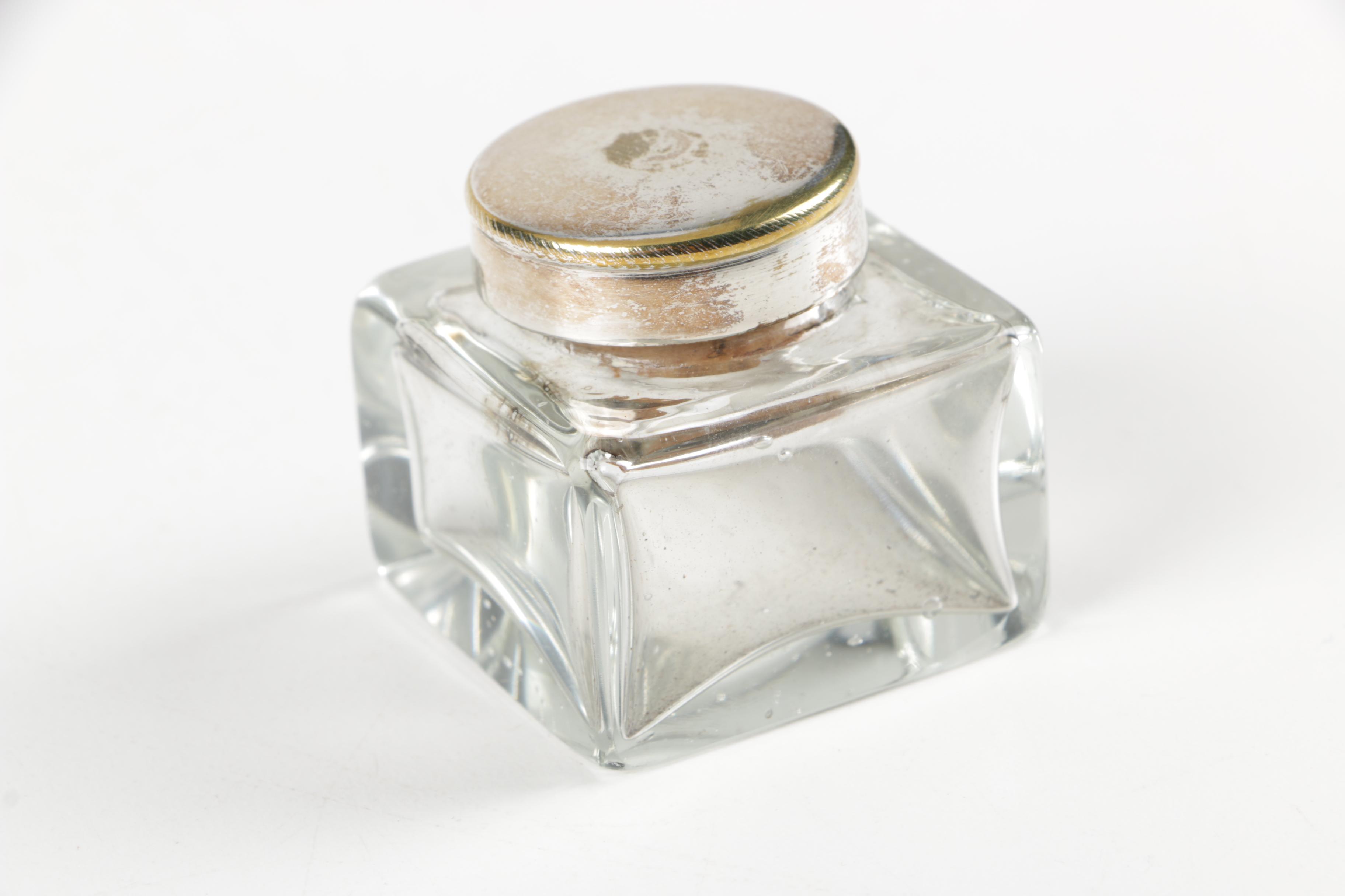 Footed Silver Plate Inkwell Desk Sets