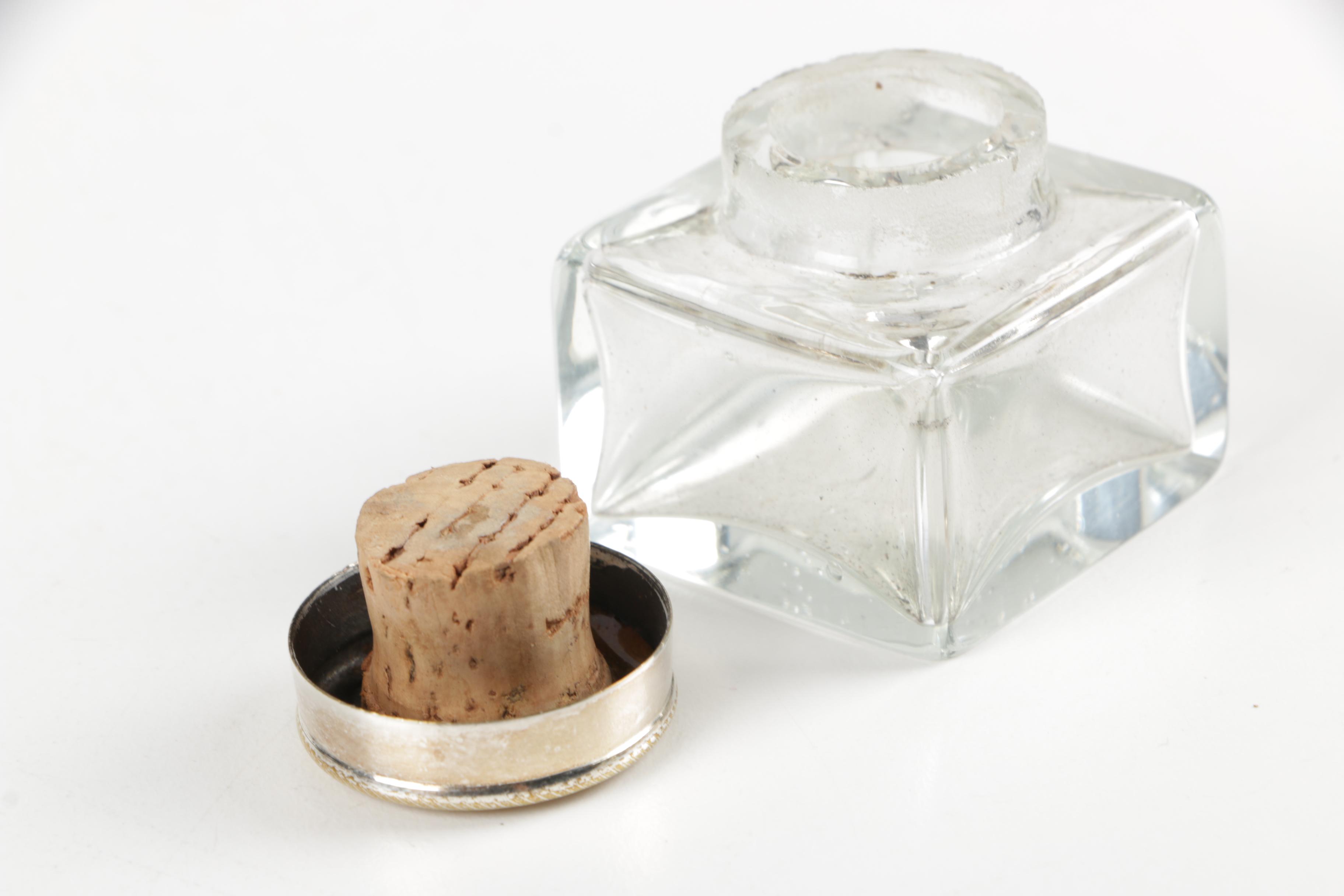 Footed Silver Plate Inkwell Desk Sets