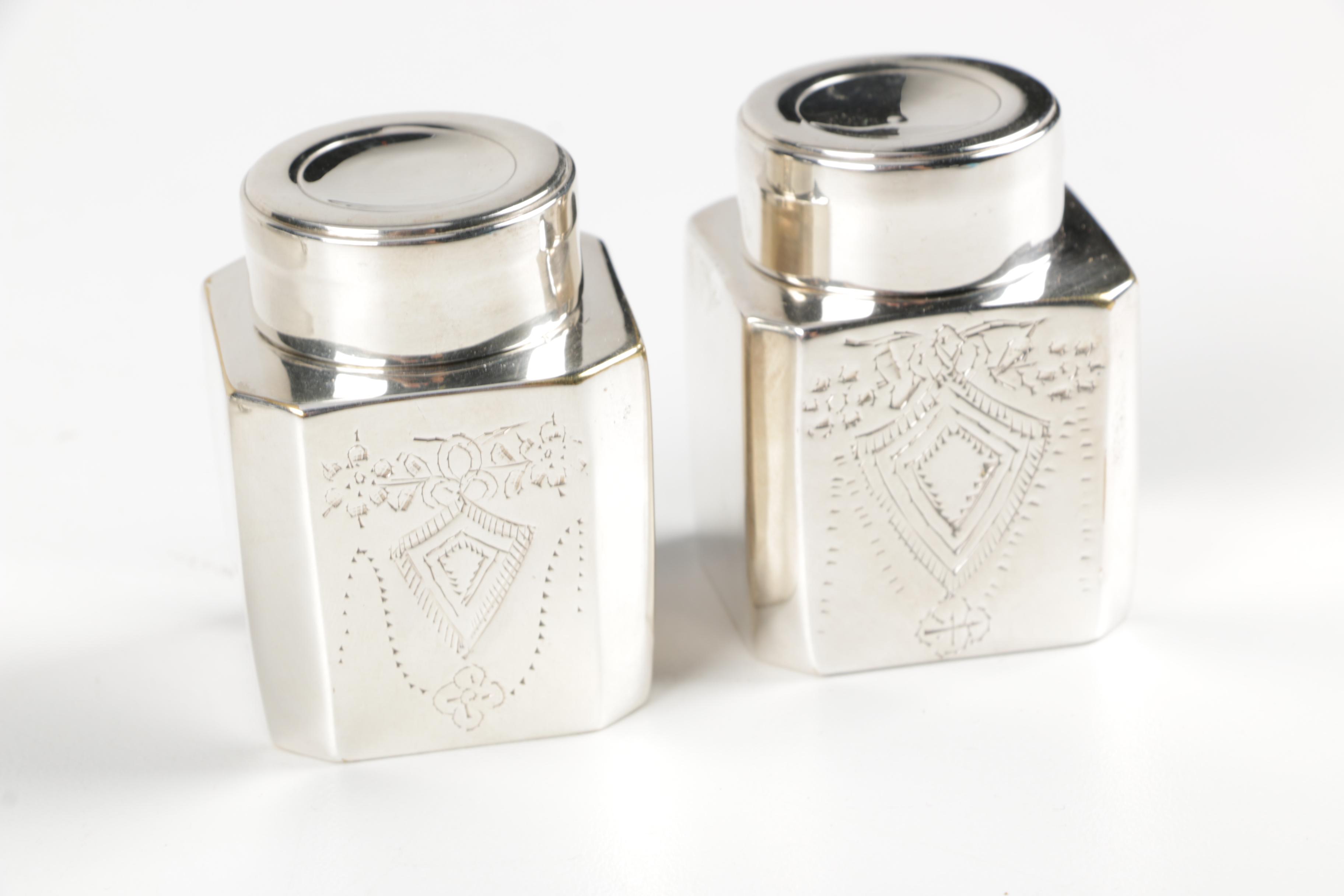 Footed Silver Plate Inkwell Desk Sets