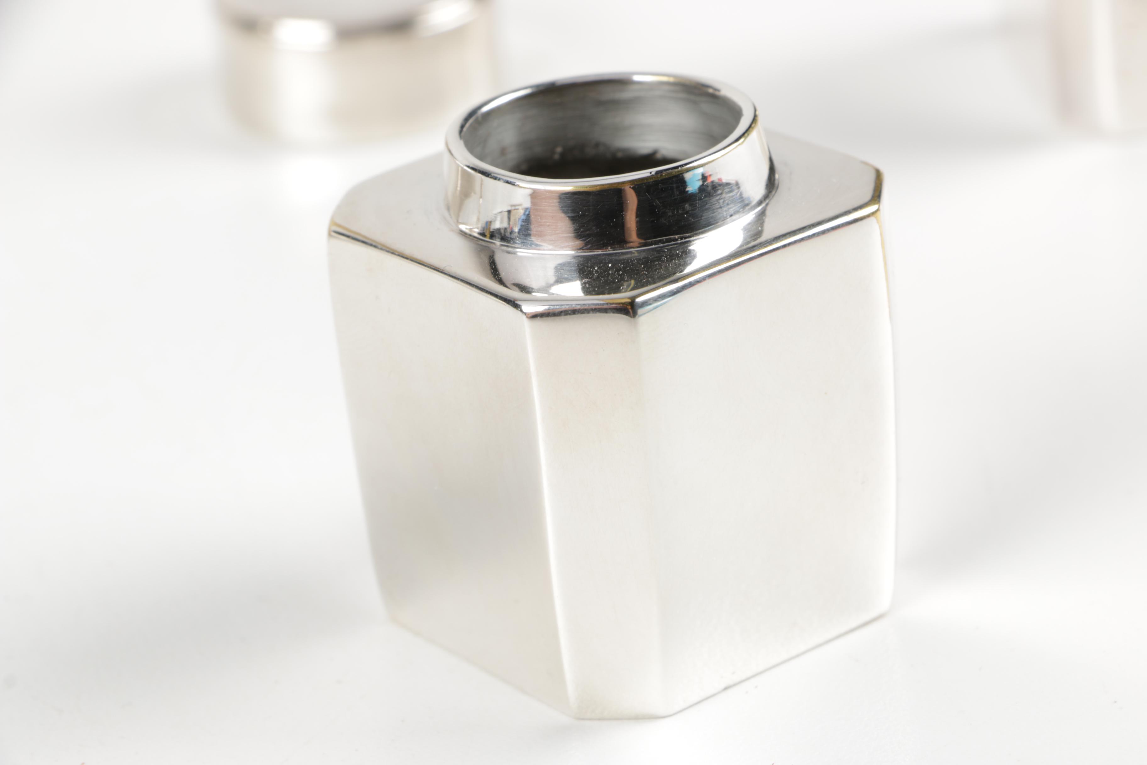 Footed Silver Plate Inkwell Desk Sets