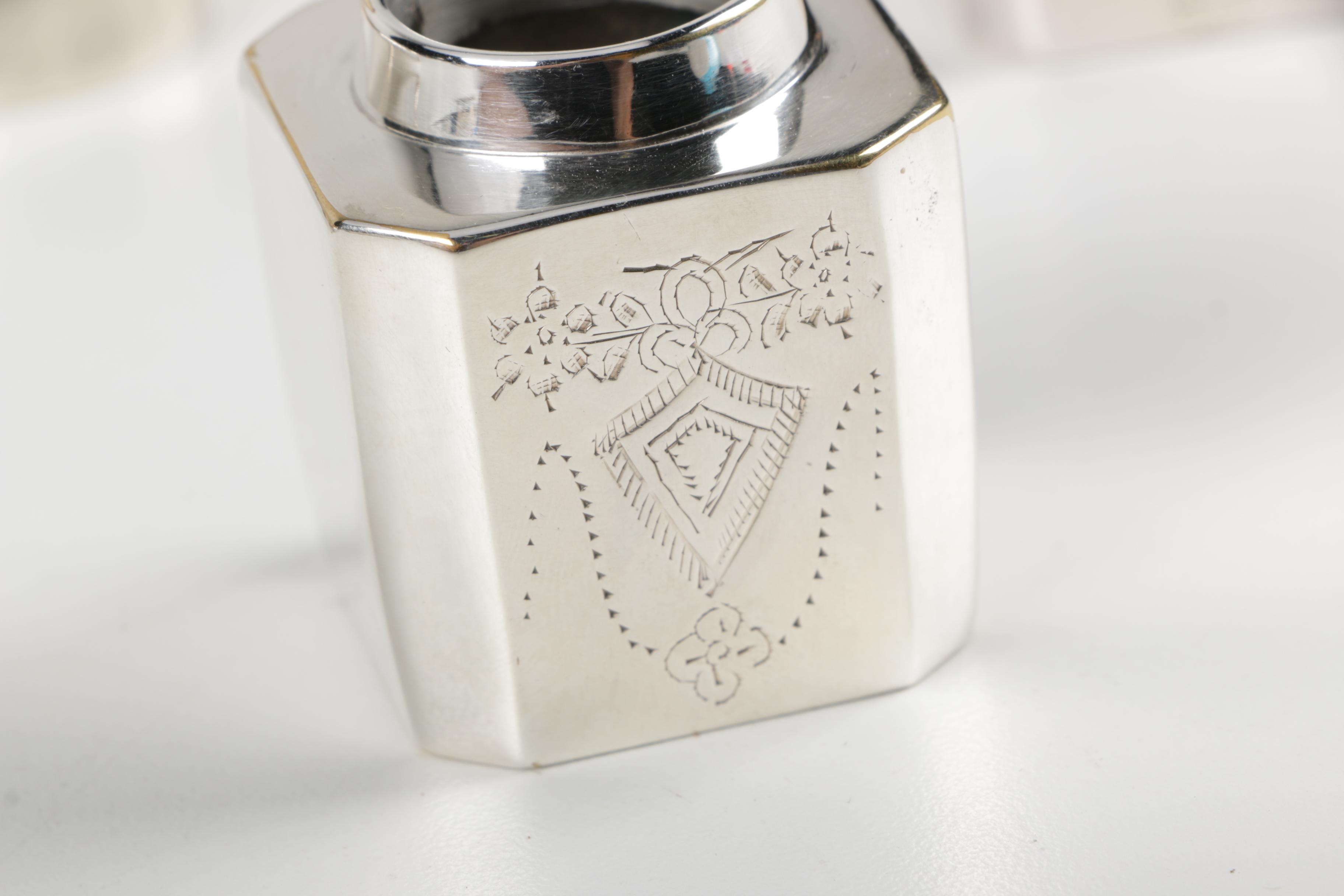 Footed Silver Plate Inkwell Desk Sets