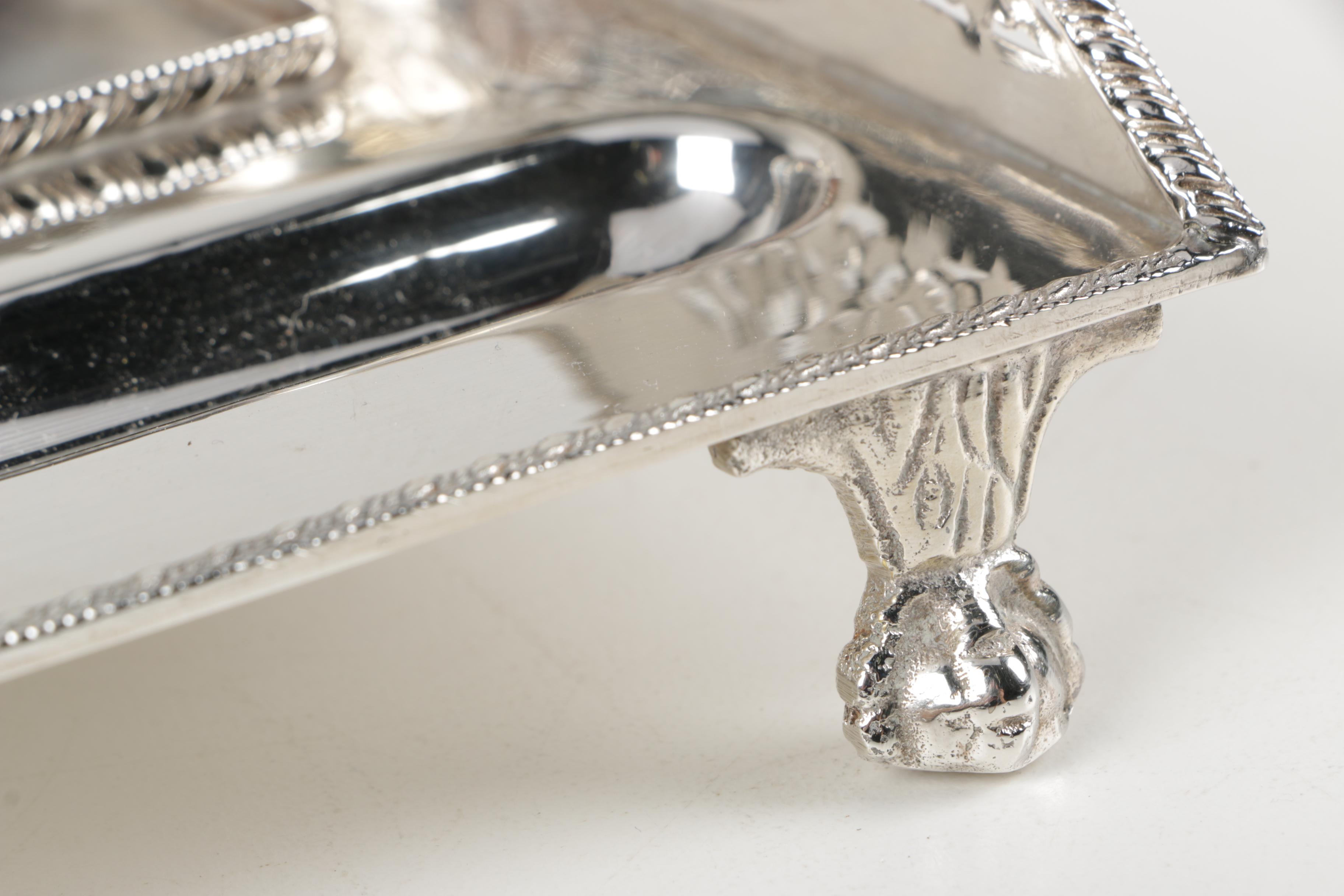 Footed Silver Plate Inkwell Desk Sets