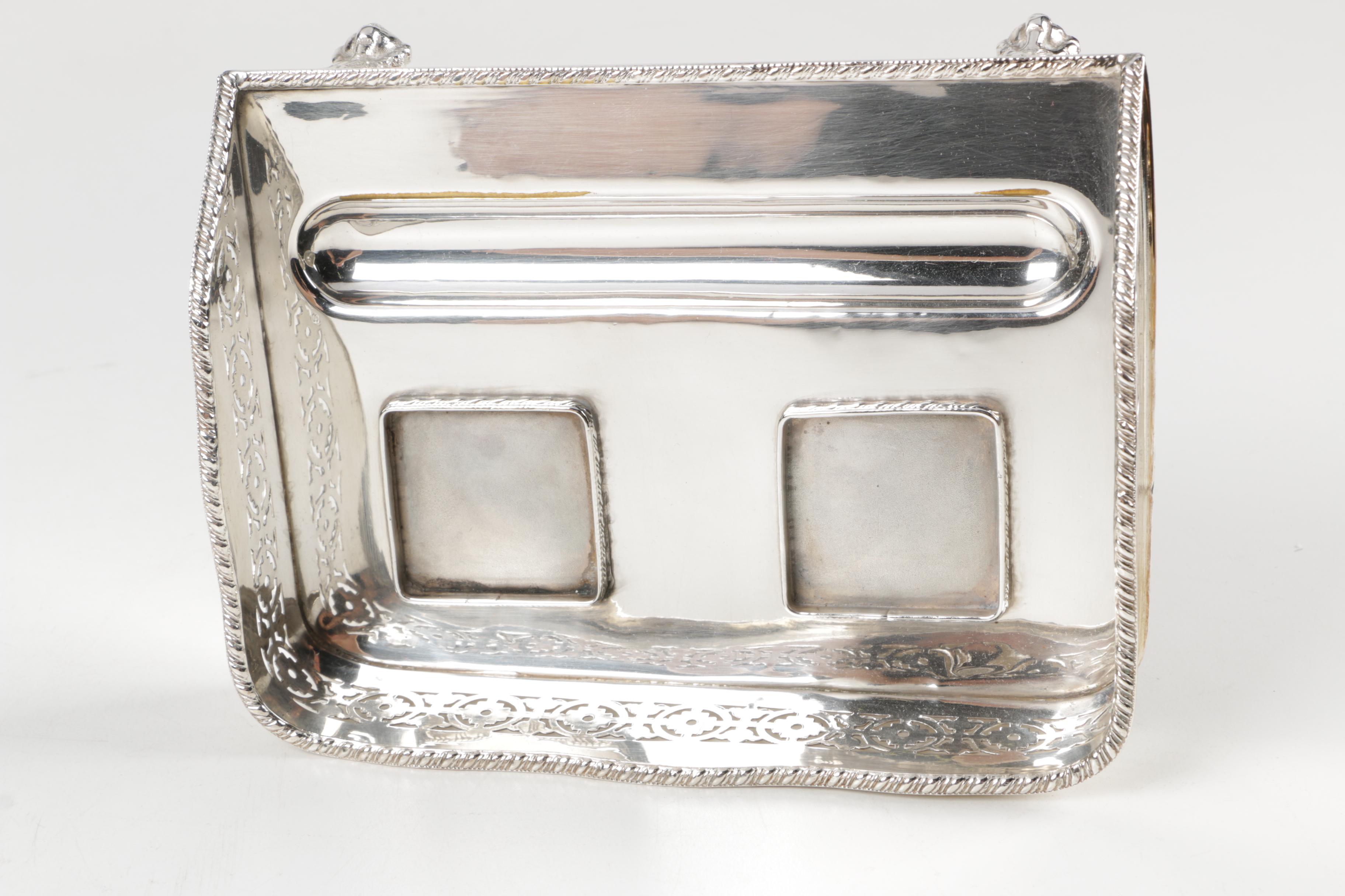Footed Silver Plate Inkwell Desk Sets