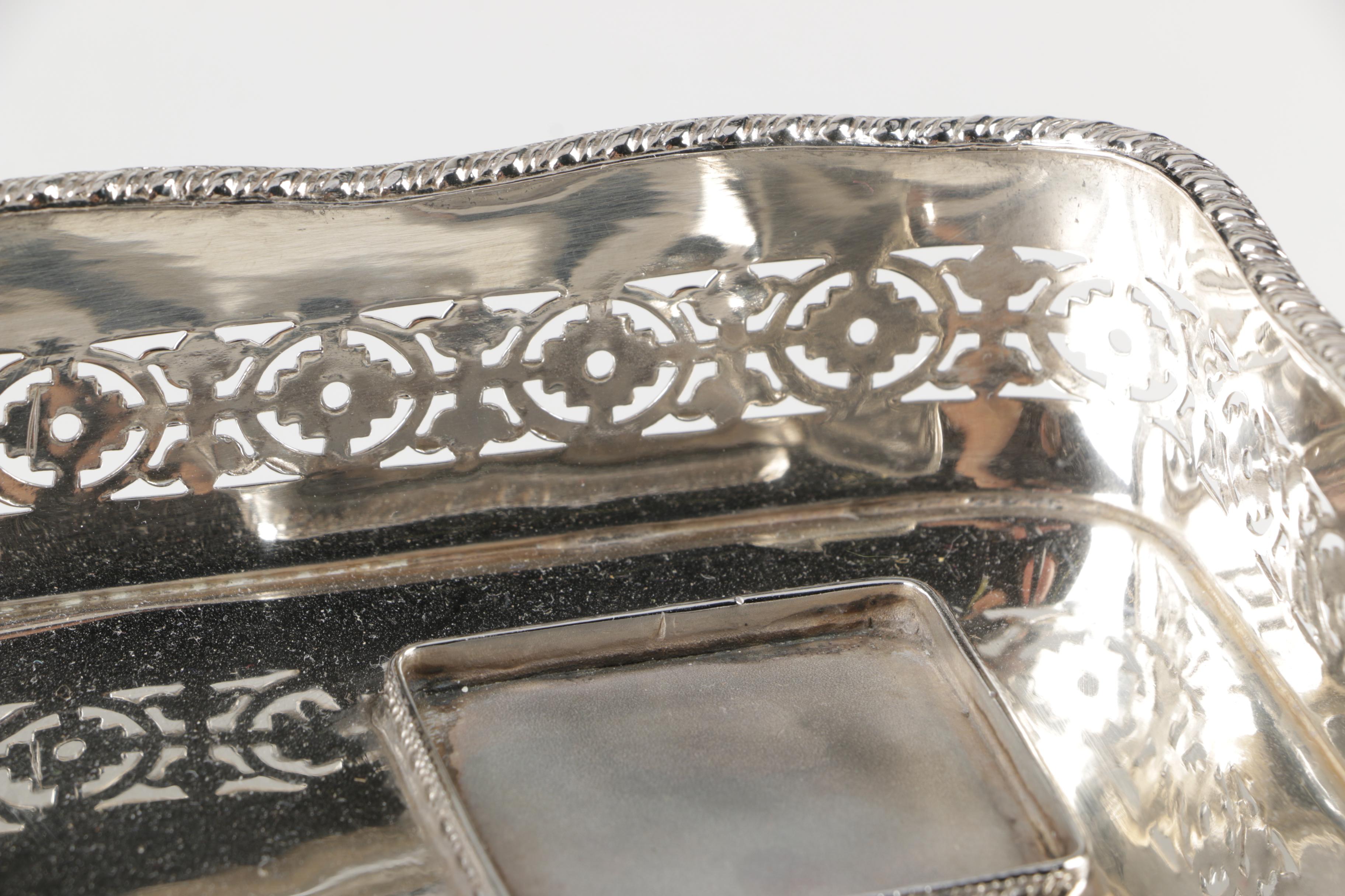 Footed Silver Plate Inkwell Desk Sets