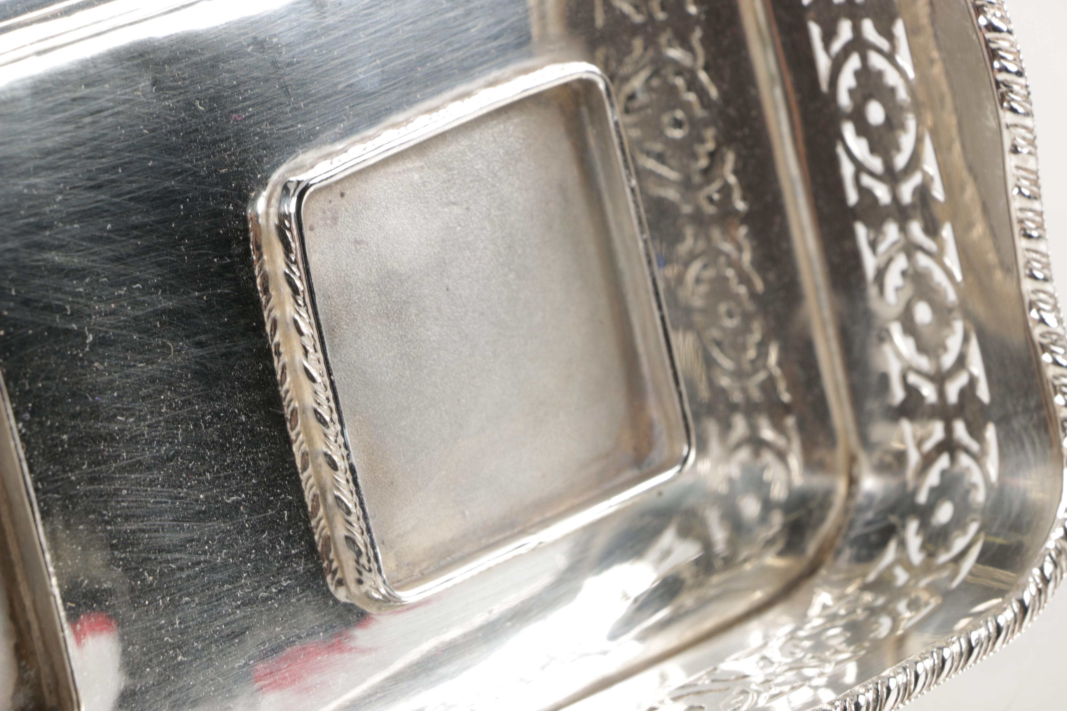 Footed Silver Plate Inkwell Desk Sets