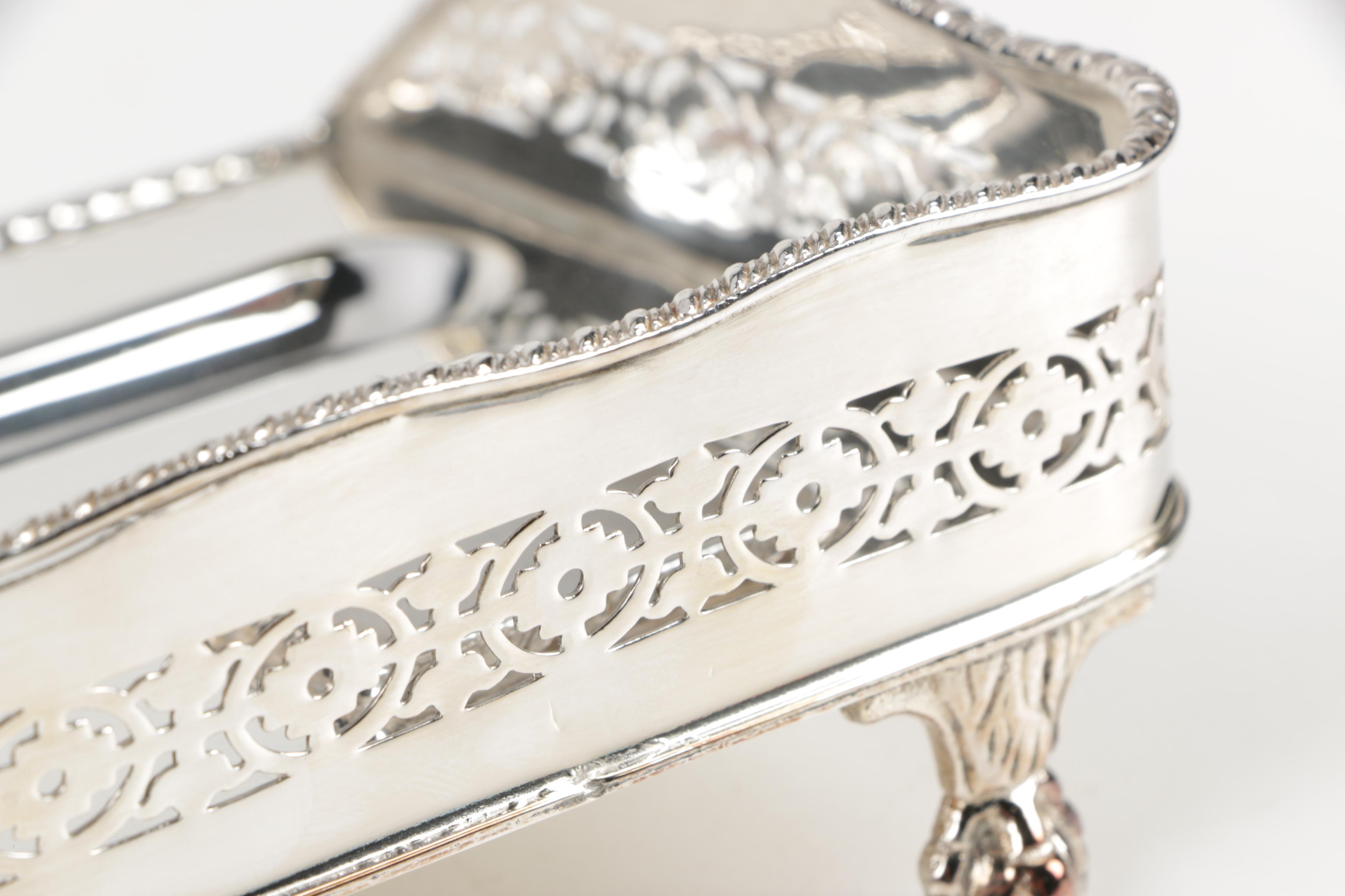 Footed Silver Plate Inkwell Desk Sets