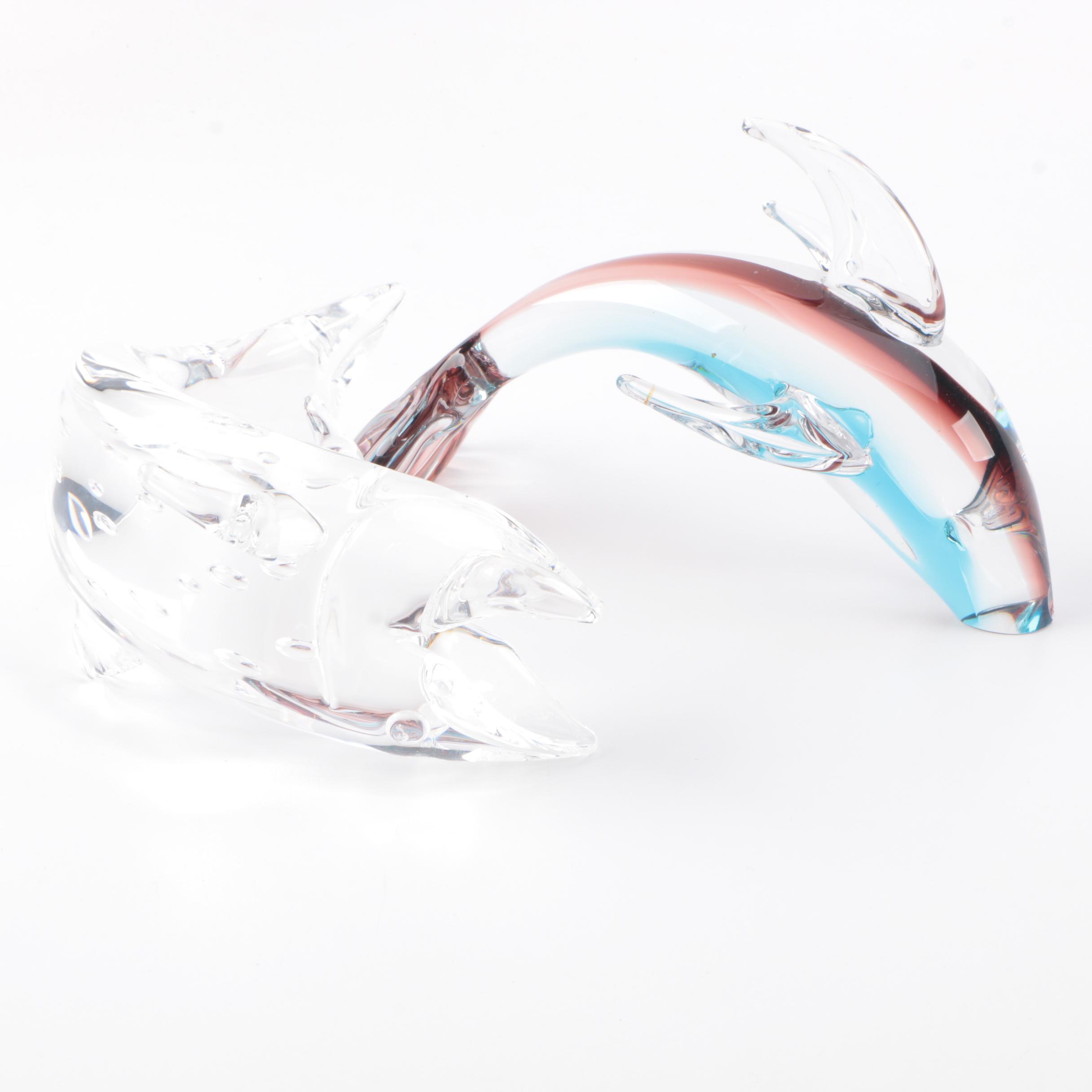 Pair Of Crystal fish and dolphin figurines