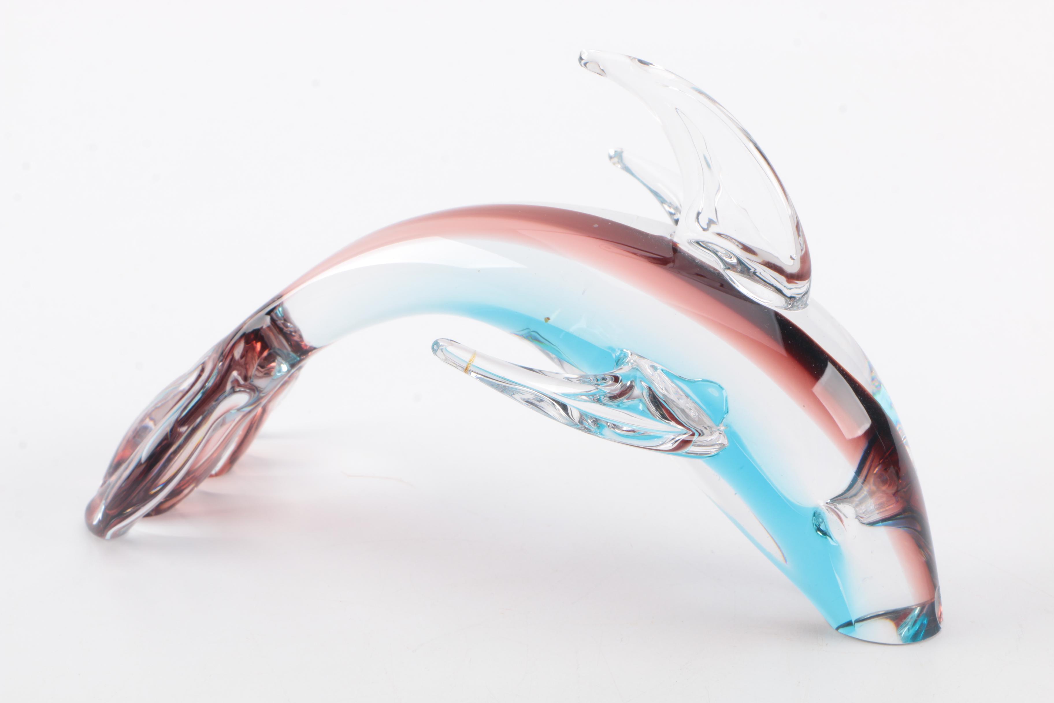 Pair Of Crystal fish and dolphin figurines