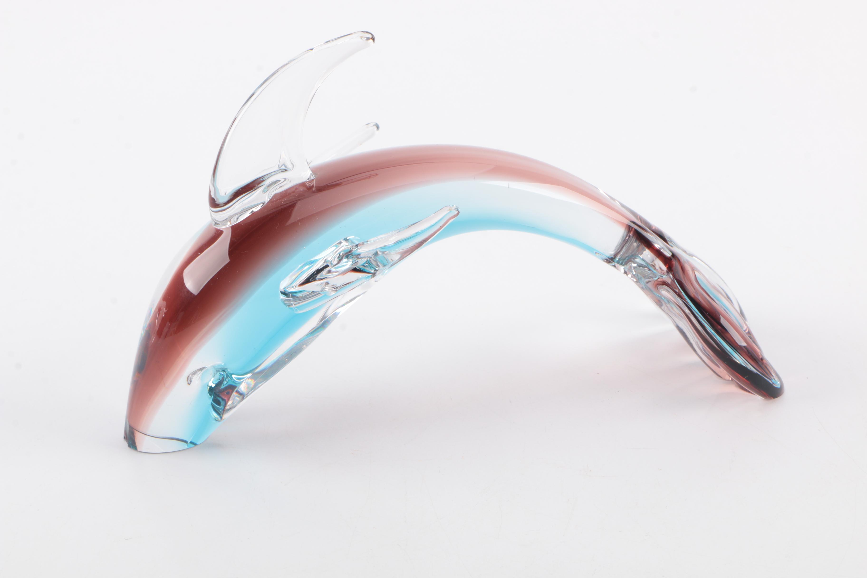 Pair Of Crystal fish and dolphin figurines
