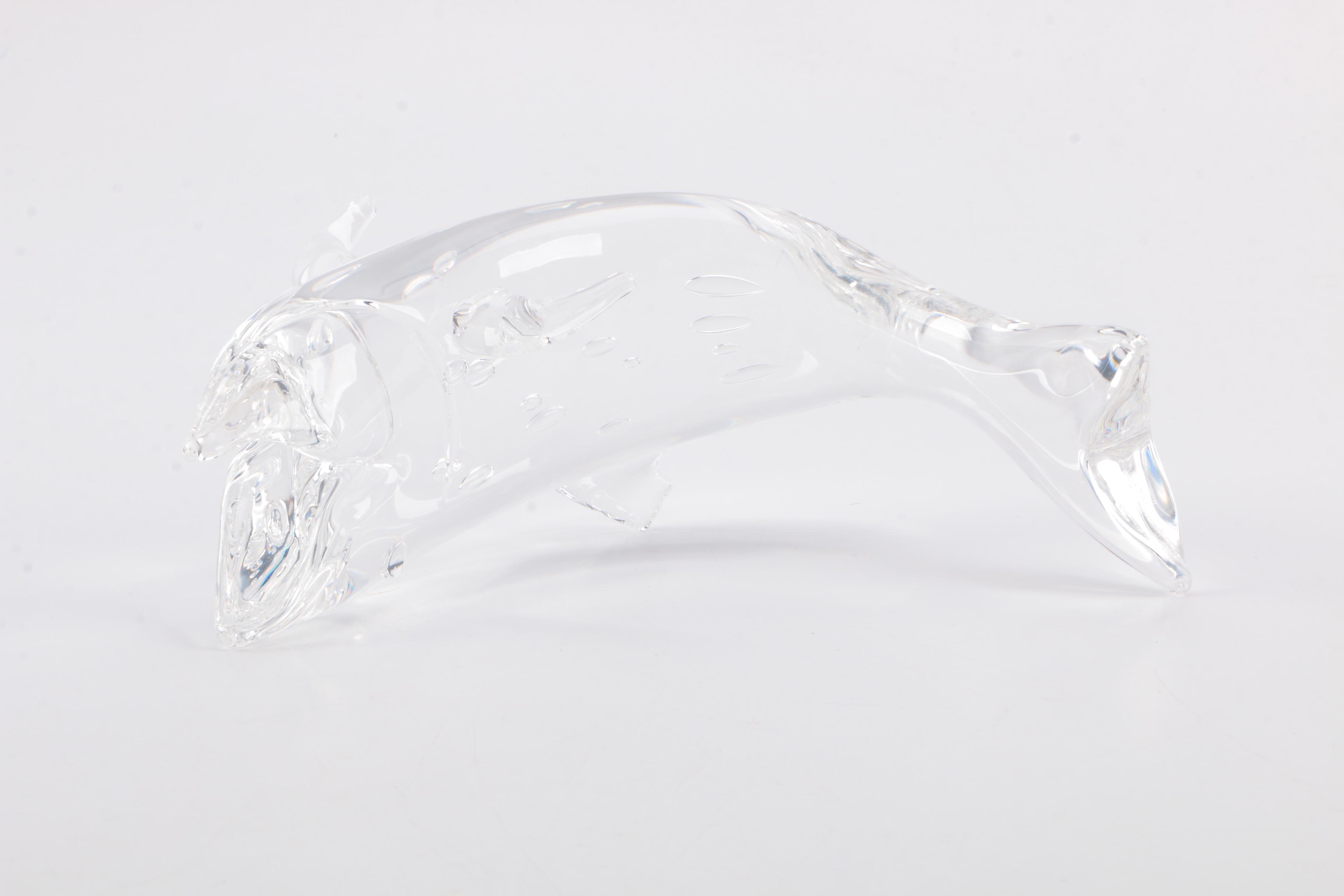 Pair Of Crystal fish and dolphin figurines