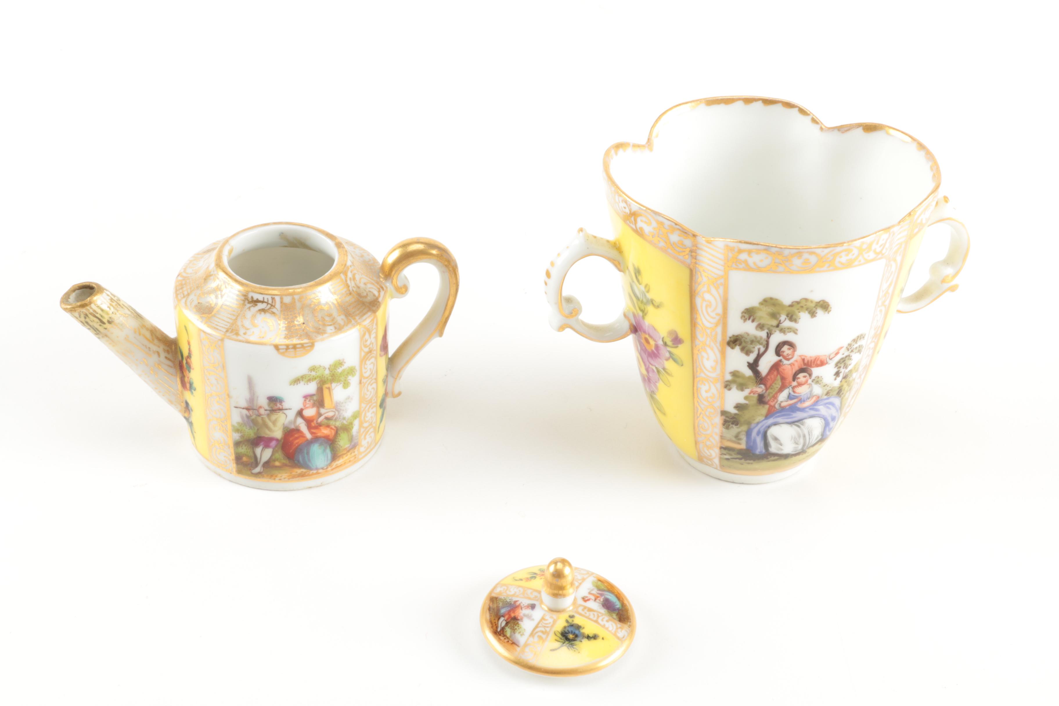 Antique Hand-Painted Dresden Porcelain including Helena Wolfsohn and Meissen