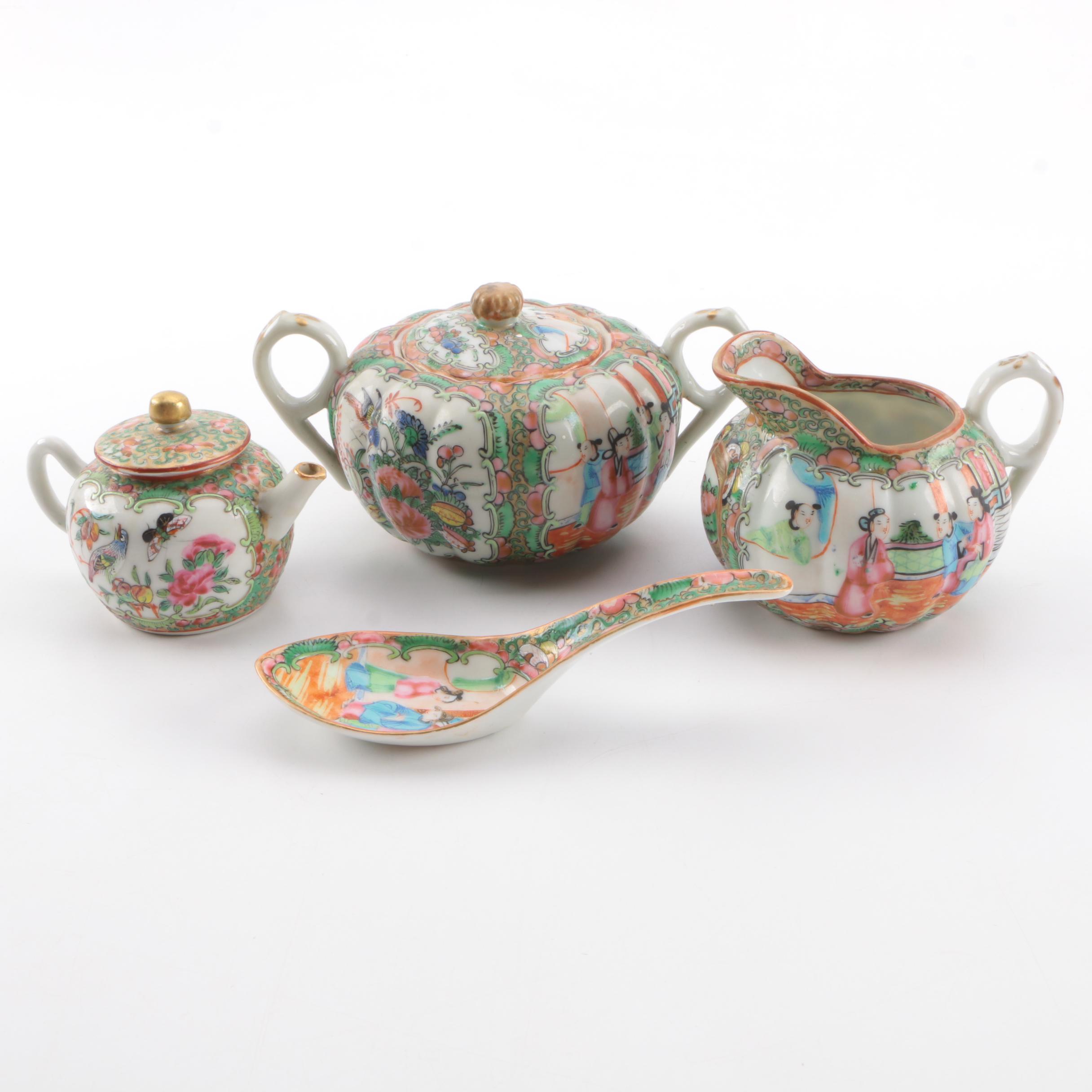 Antique Rose Medallion Porcelain Tea Service