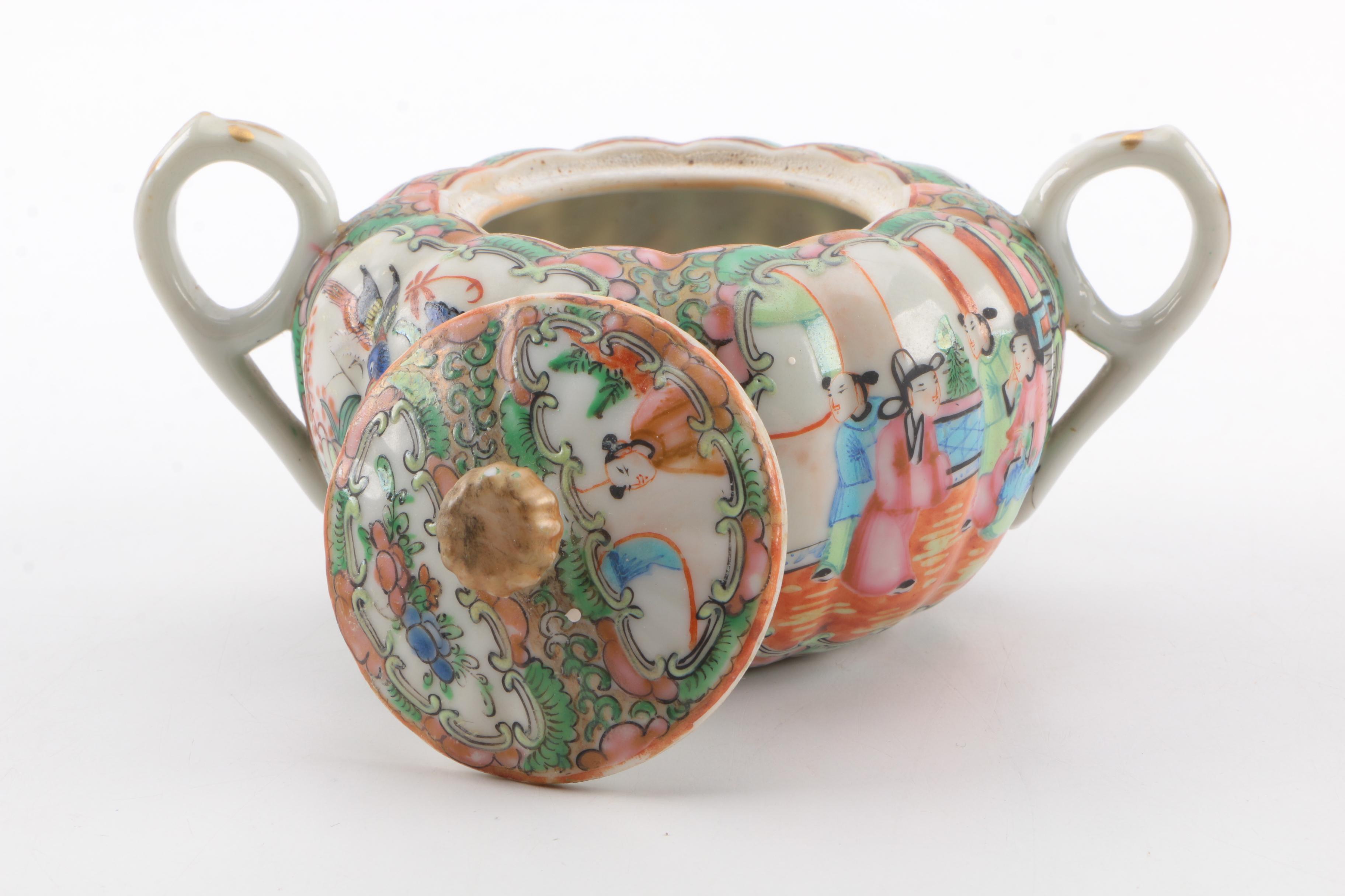 Antique Rose Medallion Porcelain Tea Service