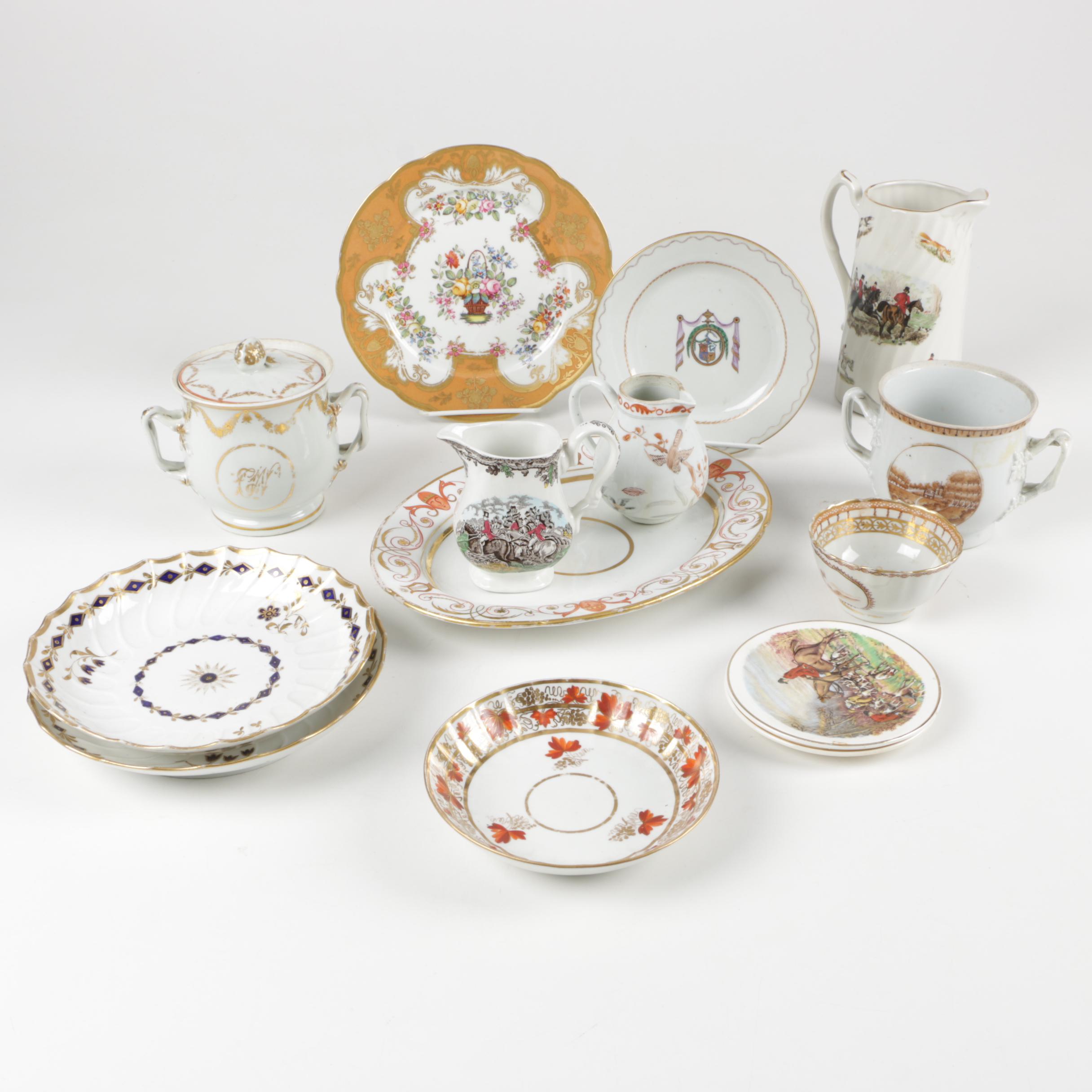 Eclectic  English Tableware Featuring Antique Rockingham Works and Worchester